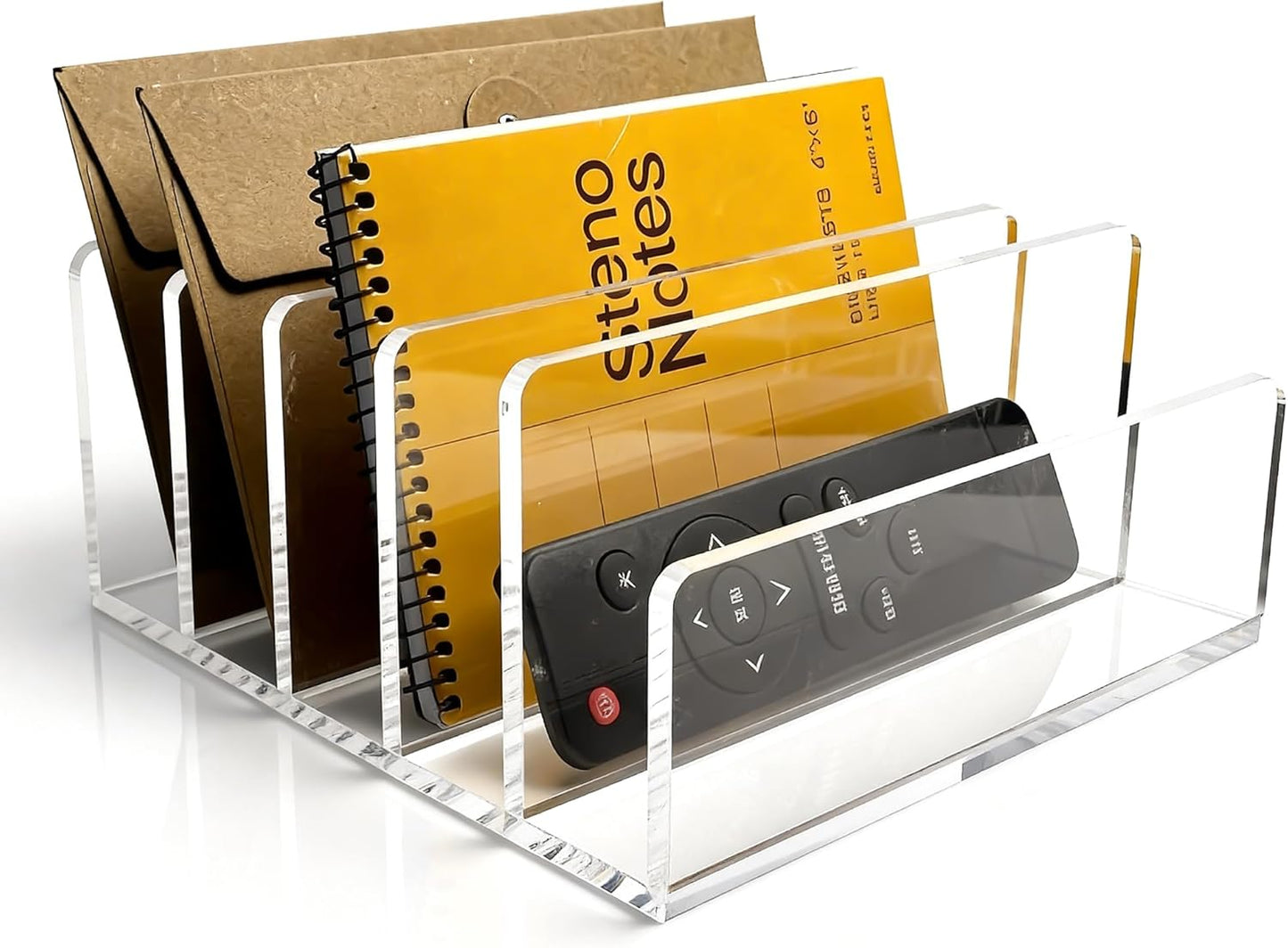 Clear Acrylic Desk Organizer – 3 Compartment Mail Holder & Letter Sorter for Office, Bills, Documents, Notebooks, Letter Tray – Modern Vertical File Rack for Home, Desk File Holder