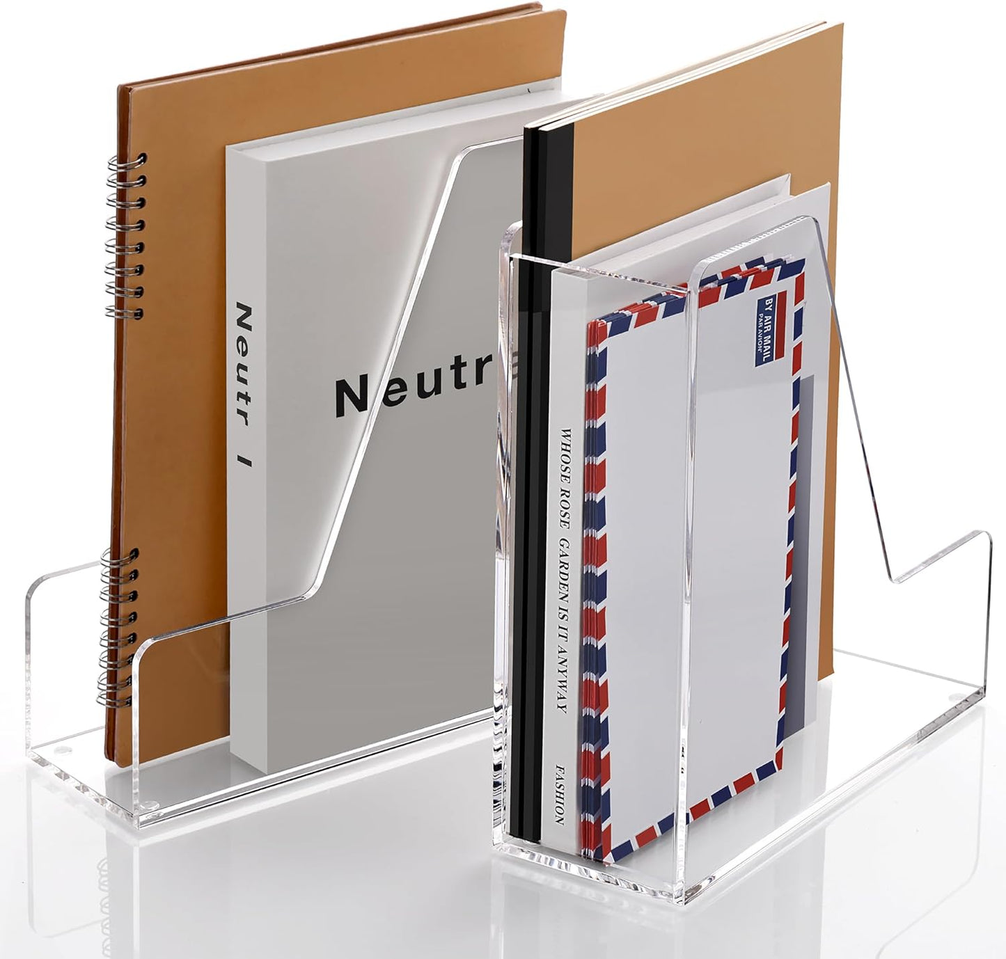 SANRUI Acrylic Magazine Holder Desk Organizer Workspace Sorters,Clear Bookend File Sorter Holder,Folder Rack, Office Accessories Organization Storage with 3 Vertical Compartments