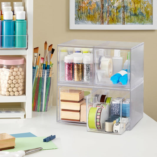 STORi Chloe Space-Saving Clear Drawer Organizer (4 Wide Drawers) Sort Office, Kitchen, Beauty Supplies, Makeup, Pens, Jewelry, Stationary, Made in USA