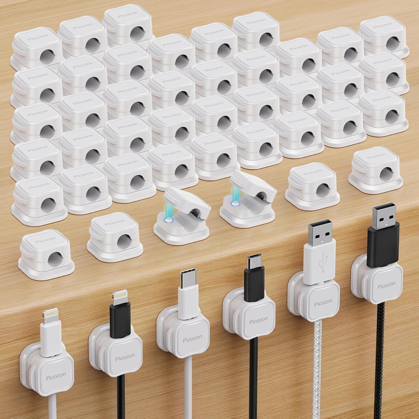 24 Pack Magnetic Cable Clip Organizer Cord Holder, Picozon Adhesive Cable Management, Wire Phone USB Charger Cable Holder, Keeper Organizer for Office Home Desktop Table - White