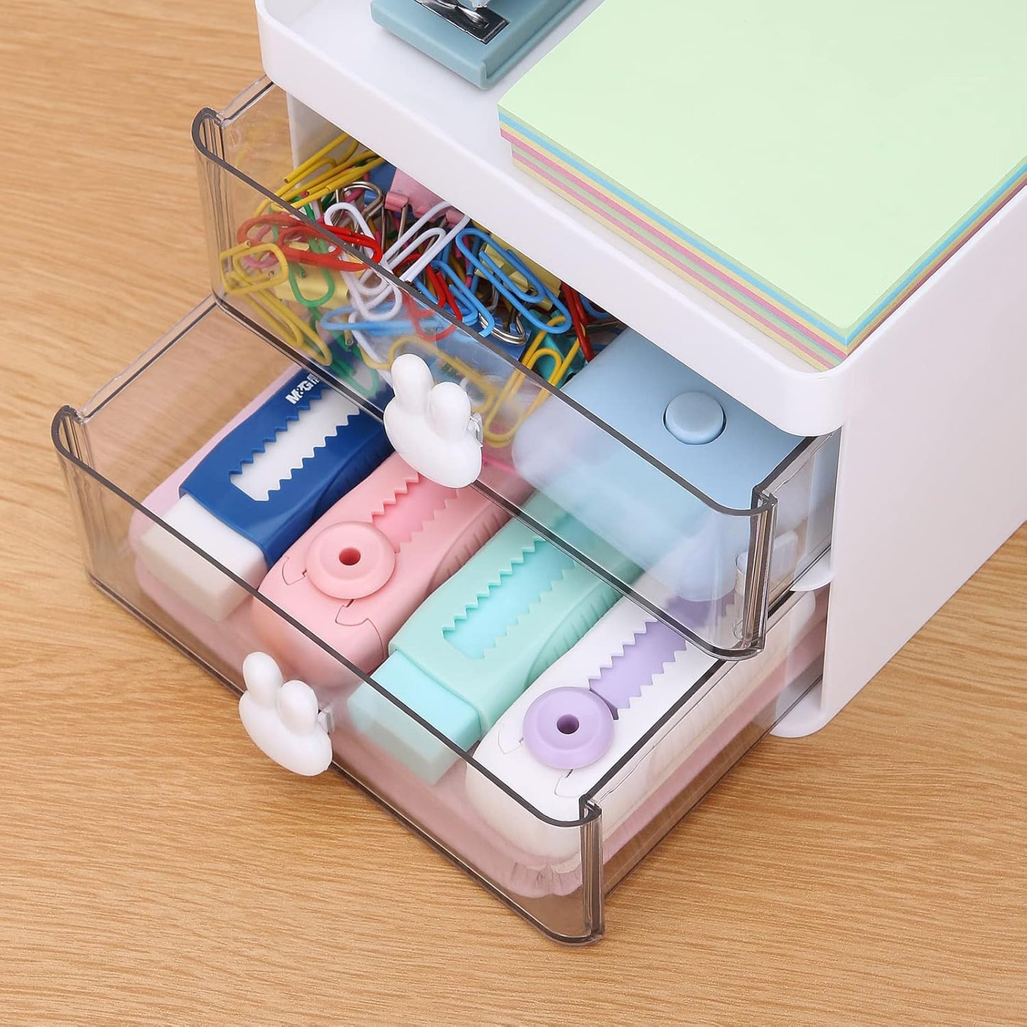 LETURE Small Desk Organizer With Drawer, Office Desktop Storage Box, Business Card/Pen/Pencil/Mobile Phone/Stationery Holder Storage Box, Makeup Organizer for Office School Home (Pink)