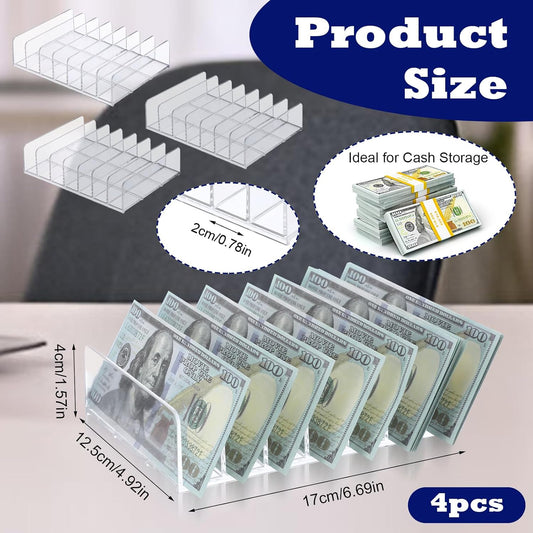 4 Pcs Acrylic Cash Tray for Cash Stuffing Mail Sorter Organizer Desk Organizer for Sorting Mail Clear Envelope Organizer for Desk Cash Envelope Bill Business Card(7 Slot)