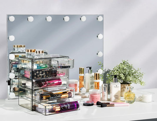 Sorbus Acrylic Makeup Organizer Set, 6-Drawer Vanity & Countertop Cosmetic Storage with Small & Wide Drawers, Clear Makeup Storage for Brushes, Lipsticks, Jewelry – Holiday Gift for Women & Teens