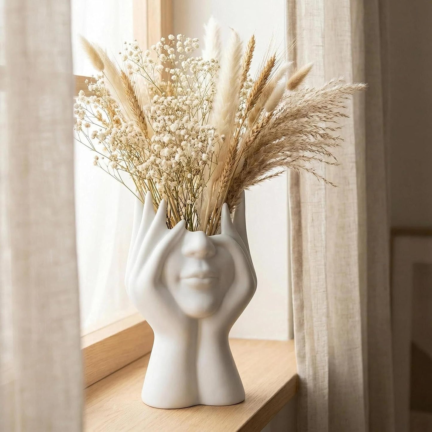 Abstract Human Body Art Face-Holding Sculpture | Home Decor/Makeup Brush Organizer + Office Desk Pen Holder | Multi-Use Gift for Family, Coworkers & Loved Ones