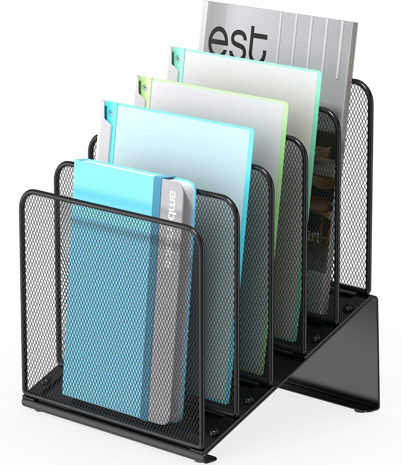Inclined 5-Section Desk File Organizer, Vertical File Folder Holder File Sorter File Organizer for Desk Desktop Organization for Office Classroom