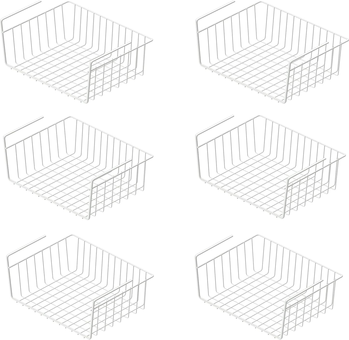 Simple Houseware Under Shelf Basket, White – 2-Pack Space-Saving Storage Organizer for Kitchen, Pantry, Closet, Office – Wire Metal Shelf Organizer, No Tools Required