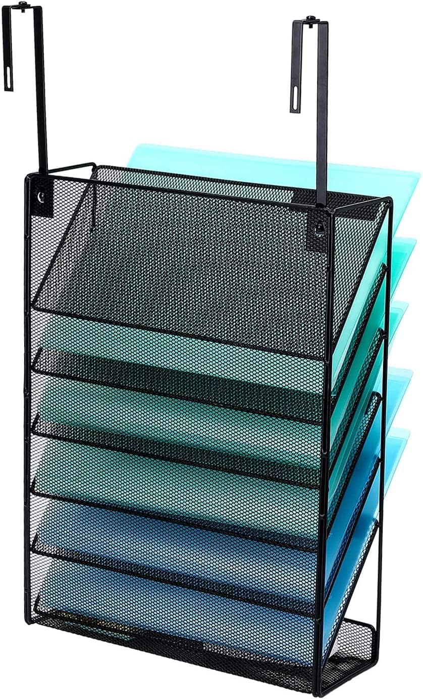 Delifox 7-Compartment Wall Mounted Hanging File Organizer Cubicle Wall File Holder Vertical Document Organizer for Office Home, Black