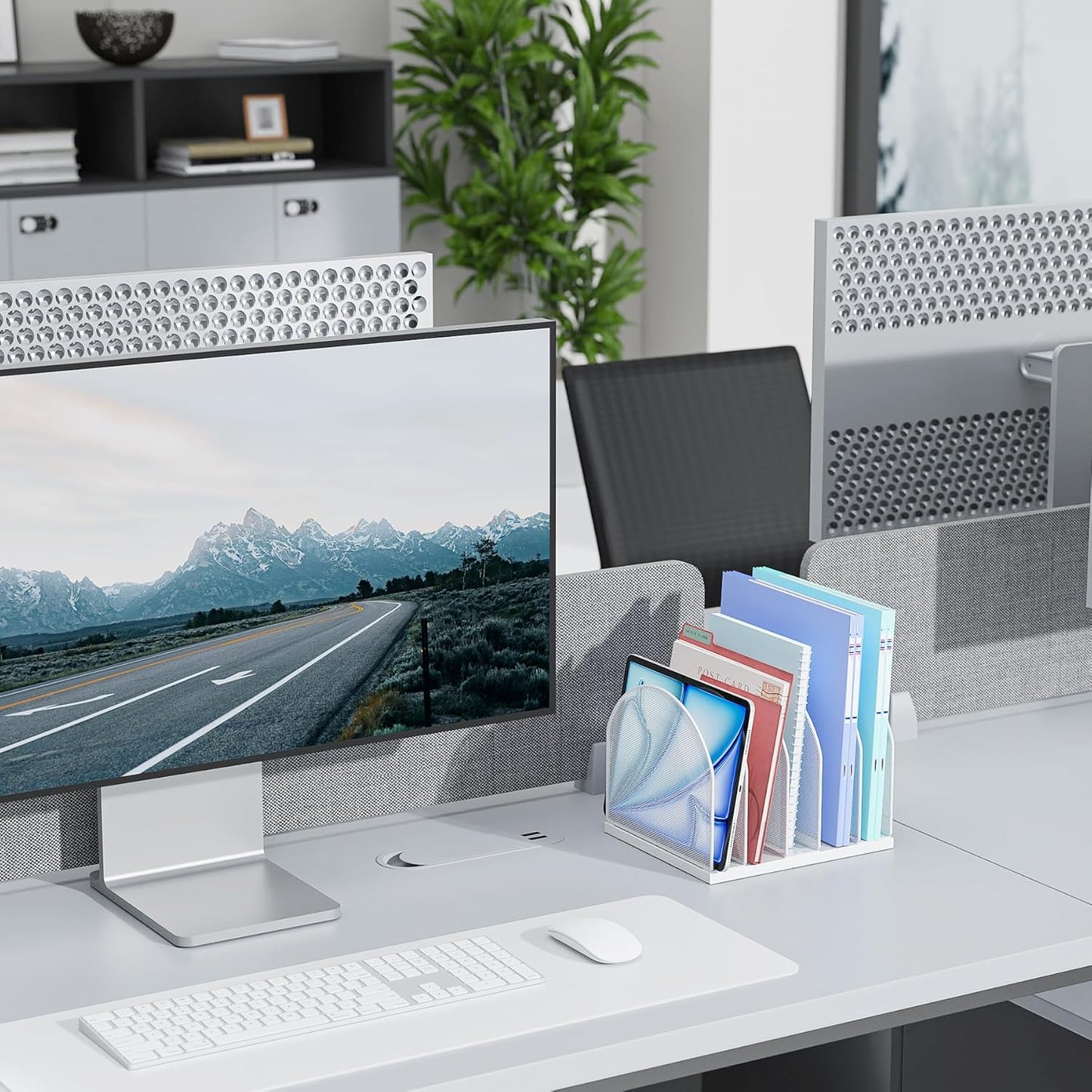 gianotter Desktop File Organizer, Desk Organizer with 5 Compartments, Paper Organizer for Desk, Workspace Organizers for Office Supplies (Black, Upright Style)