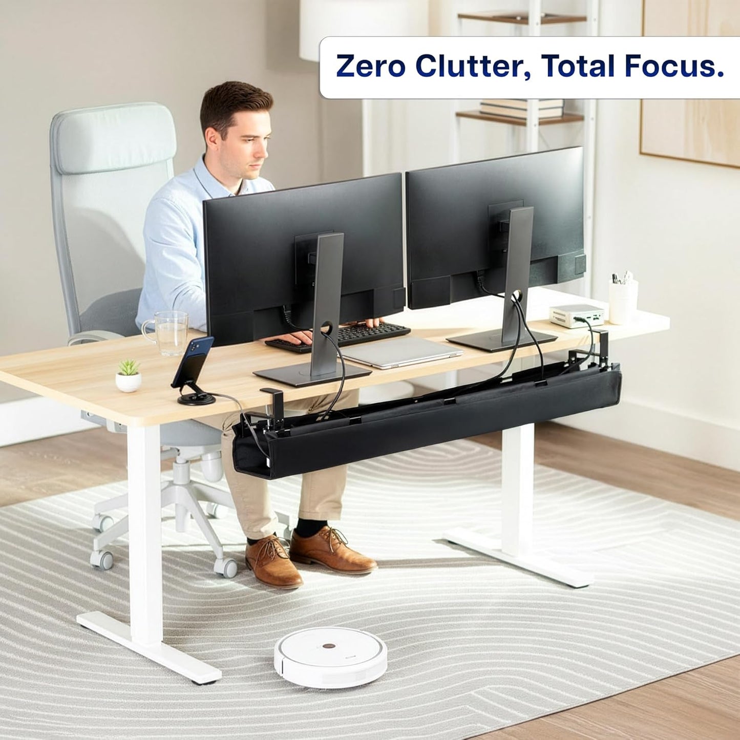 VIVO Clamp-on Under Desk 31 inch Fabric Cable Management Tray, Wire Concealer, Power Strip Storage, Workspace Organization, Easy Fold Down Access, Black, DESK-AC31F-C