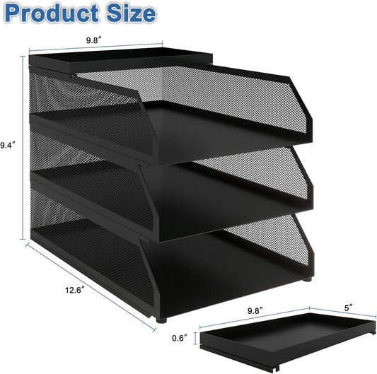 Natwind 4-Tier Paper Organizers,Desk Organizer,Stackable Paper Tray, Desk Accessories,Metal Mesh Desktop Organizer,Letter Trays,File Document Storage Rack for for Home, Office, School (Black)