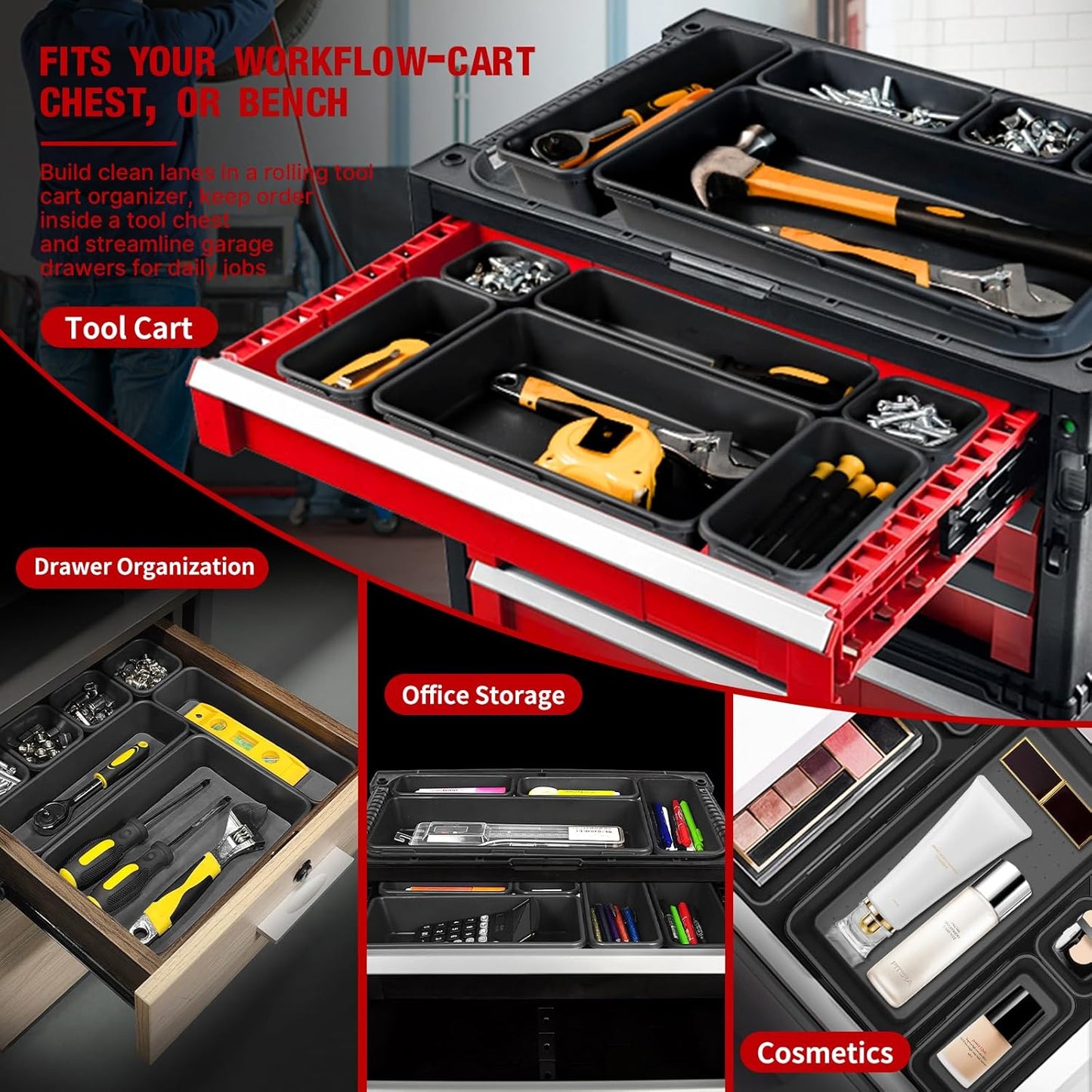 10 PCS Tool Box Drawer Organizers, Large & Medium Tool Trays for Tool Box Organization, Tool Organizers and Storage for Garage and Rolling Tool Chest