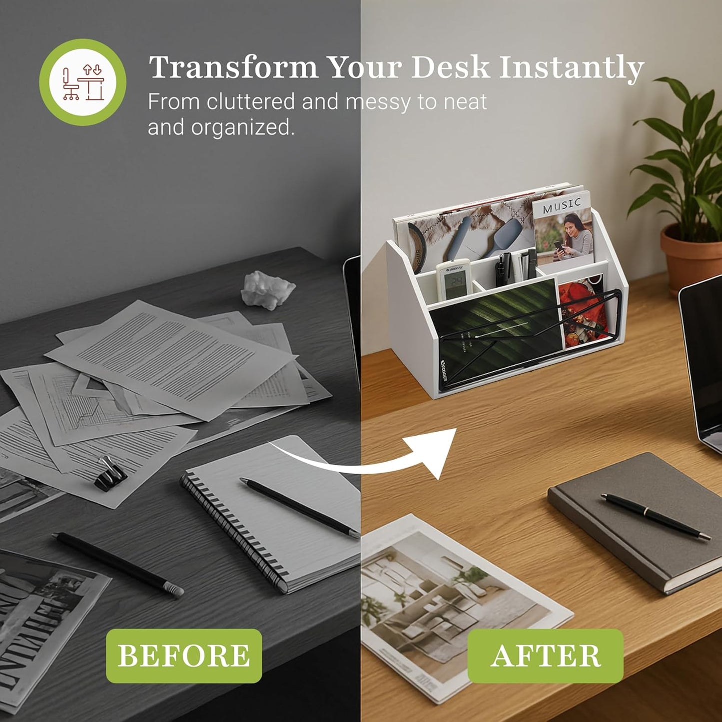 Prosumer's Choice Bamboo Desk Organizer for Office and Home – Natural Bamboo Mail Organizer for Countertop - Wooden Desktop Organizer for Mail, Files, Letters, and Tabletop Storage
