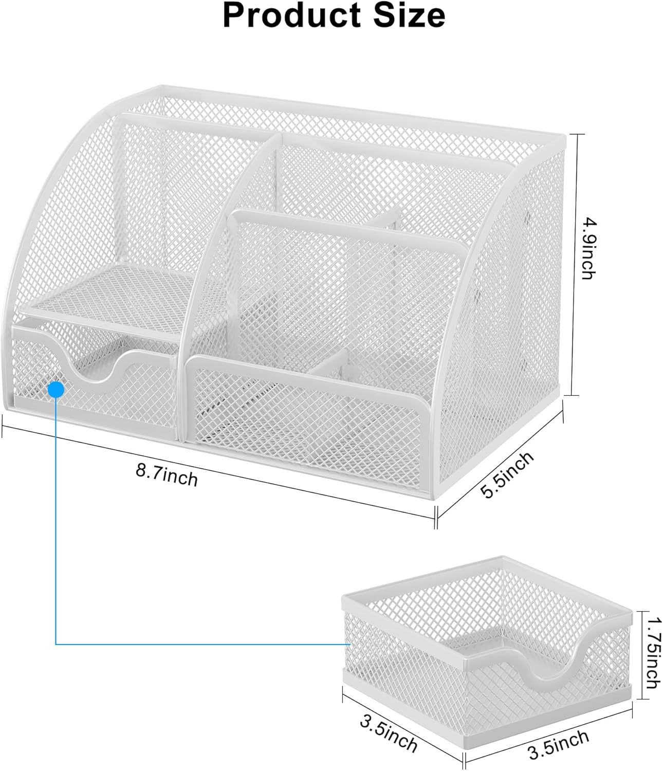 EasyPAG Mesh Desk Organizer with Drawer Multi-functional Pen Holder Stationery Organizer for Office School Supplies 6 Compartments Dorm Organizers and Storage for Desk, Black