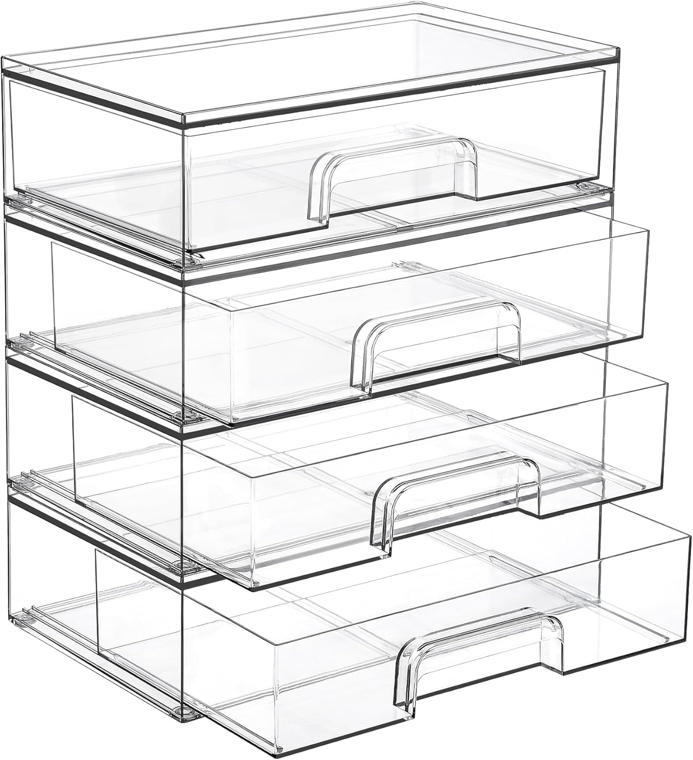 Vtopmart 12.1''W Clear Stackable Storage Drawers,2 Pack Acrylic Plastic Organizers Bins for Makeup Palettes, Cosmetics, and Beauty Supplies,Ideal for Vanity, Bathroom,Cabinet,Desk Organization