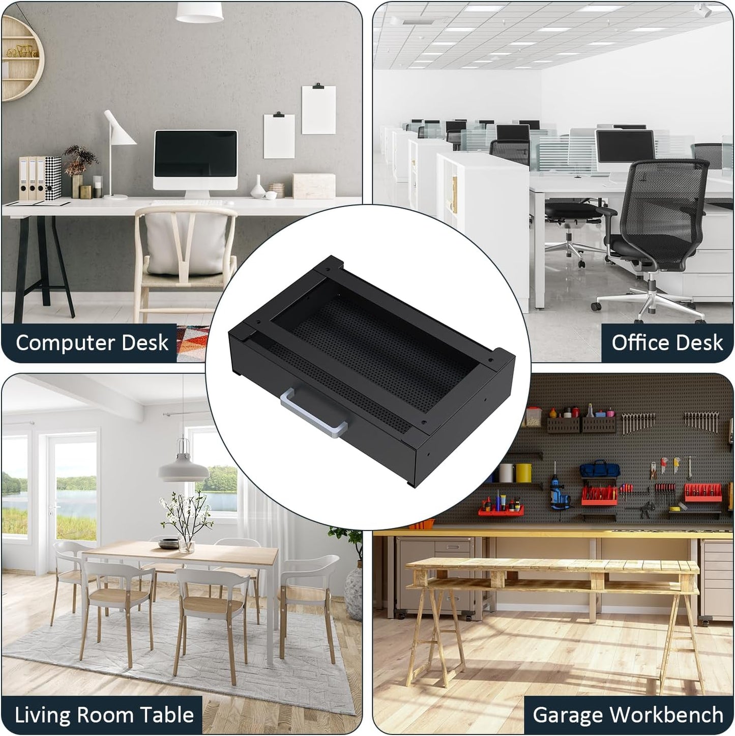 UNITEDPOWER Under Desk Drawer Storage, Pull-Out Office Hidden Counter Drawer, Metal Sliding Organizer Mount Below Table, Optional Bracket Height, Black