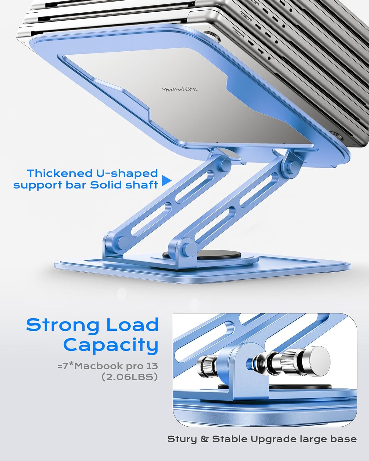 LOXP Adjustable Laptop Stand, Computer Stand with 360 Rotating Base, Ergonomic Laptop Riser Mount for Desk Foldable Protable Computer Desk Fits with MacBook Pro Air (10-16") - Blue