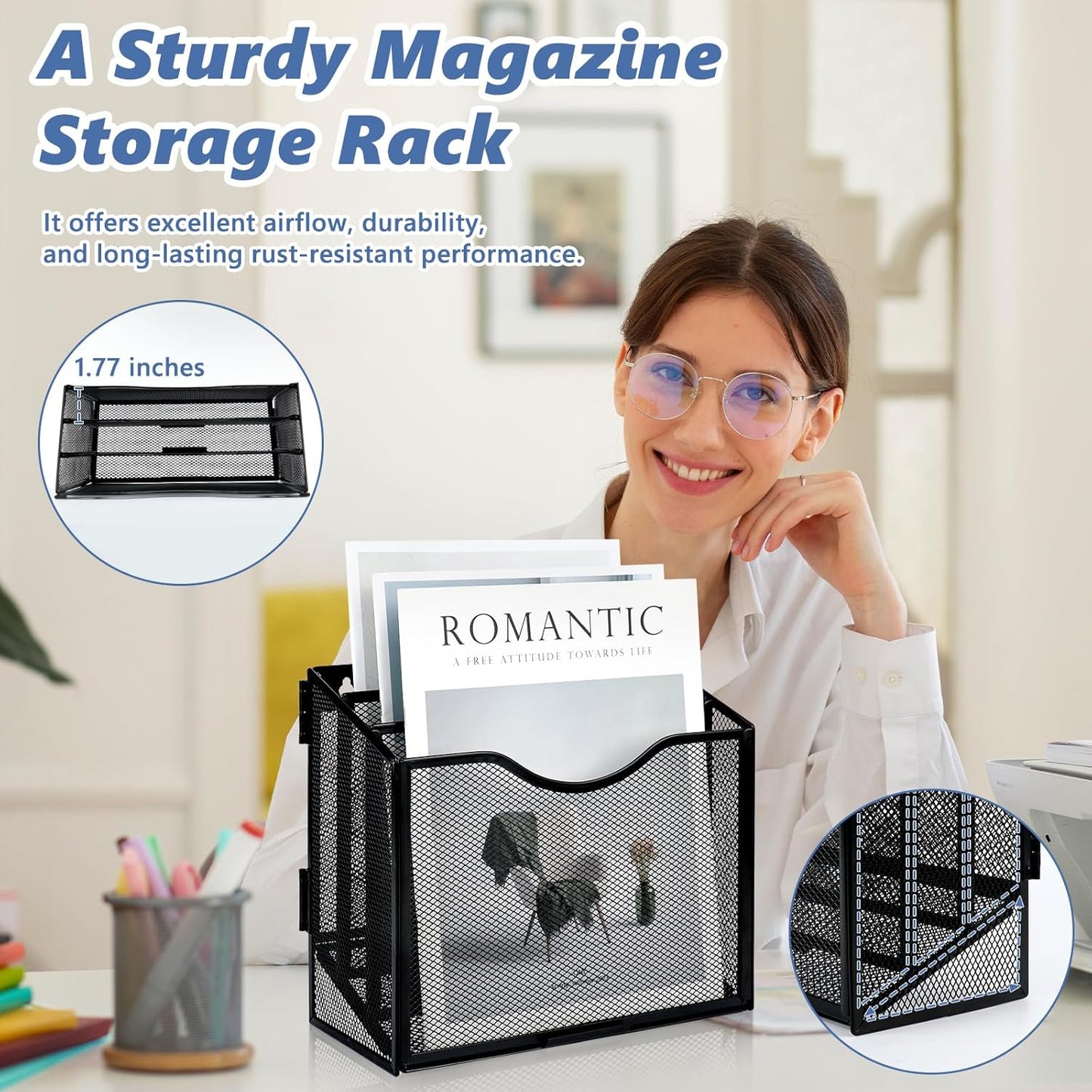Vertical Triple File Folder Holder 9.8 In Magazine Holder Wall Mount & Desktop 3 Tier Vertical Desk Organizer Pocket File Holder Sorter Magazine Storage Rack For Office Home Organization Wall Door