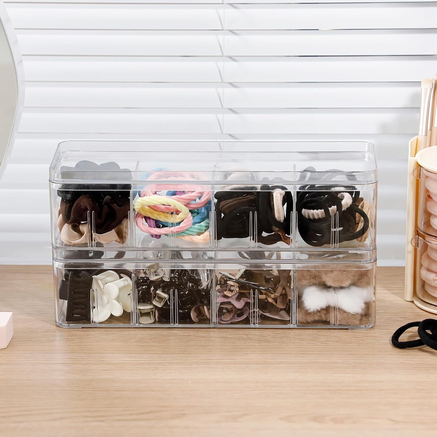 Cord Storage Organizer for Desk Drawer, Plastic Adjustable Cable Organizer Box with Lid and Wire Ties, Clear Phone Charger Case for Home Office