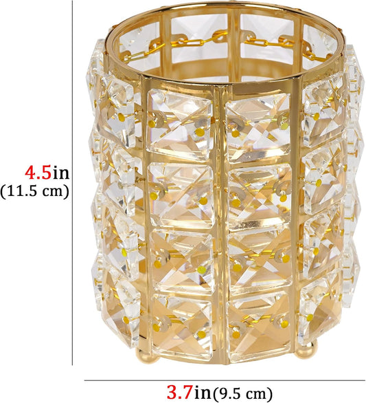 Crystal Pen Holder, Pencil Cups for Desk, Multi-Purpose Desktop Organizer, for Office Writing Desk (Gold)