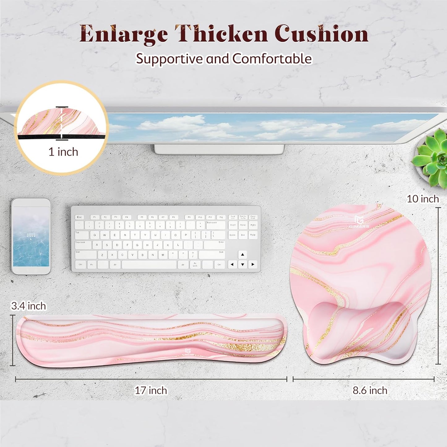 Gimars Upgrade Enlarge Superfine Fibre Soft Smooth Gel Ergonomic Mouse Pad Wrist Support and Keyboard Wrist Rest for Computer, Laptop, Mac, Gaming and Office, Durable, Comfortable and Pain Relief