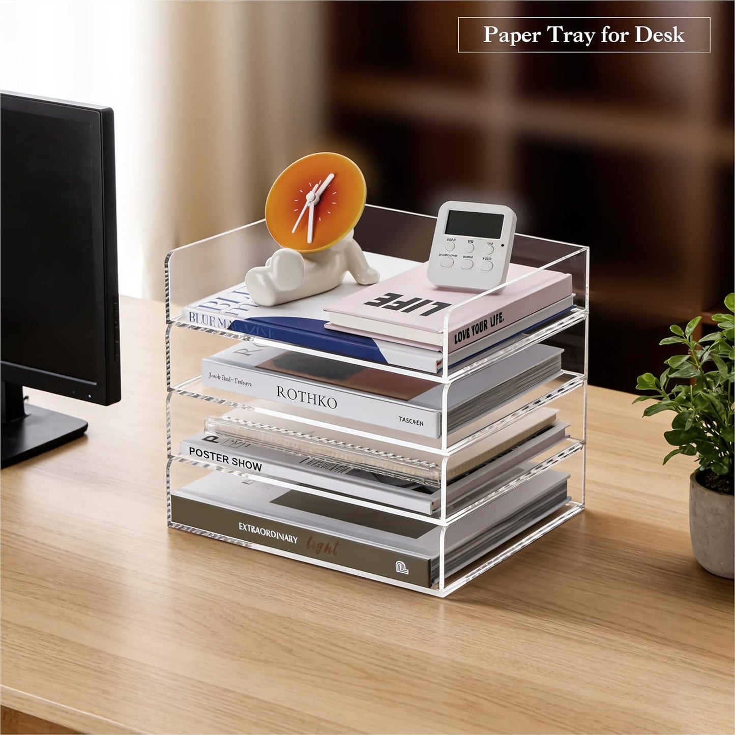 HeZone Paper Organizer, 2 Tier Stackable A4 Size Acrylic Letter Tray, Office/Home/School Organization - Clear