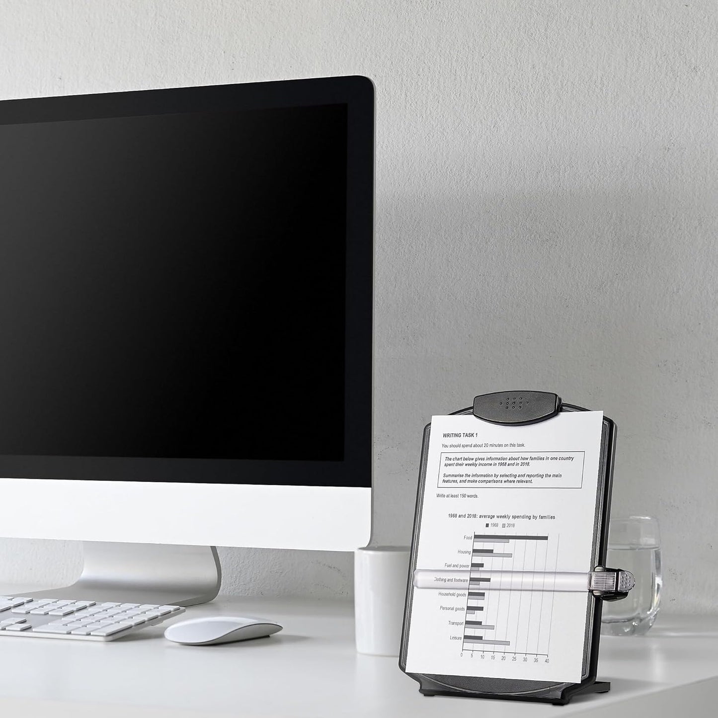Staples Plastic Document Stand with Clip & Guide Bar, Black, Copy Holder for Desk, Adjustable Reading/Typing Paper Holder