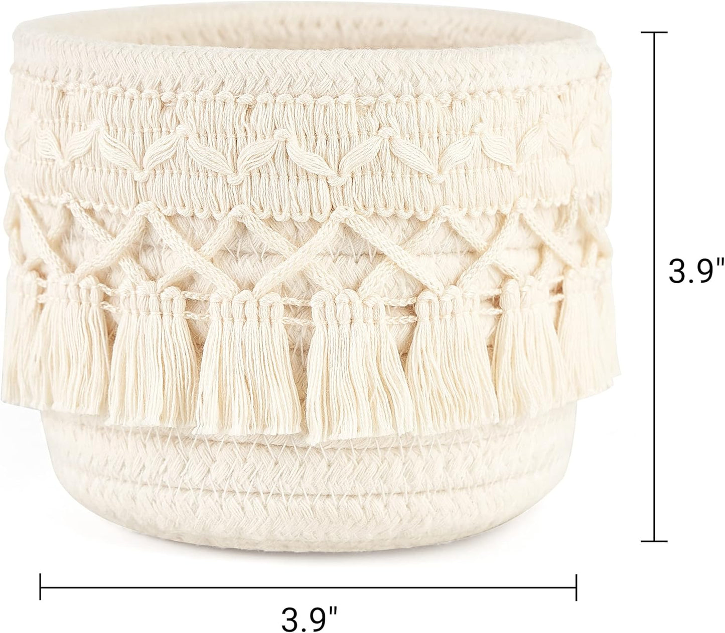 Mkono Macrame Makeup Brush Holder Organizer Comb Brushes Mini Storage Basket Set of 2 Boho Decor Baskets for Pen Pencil Box Container ,Ivory