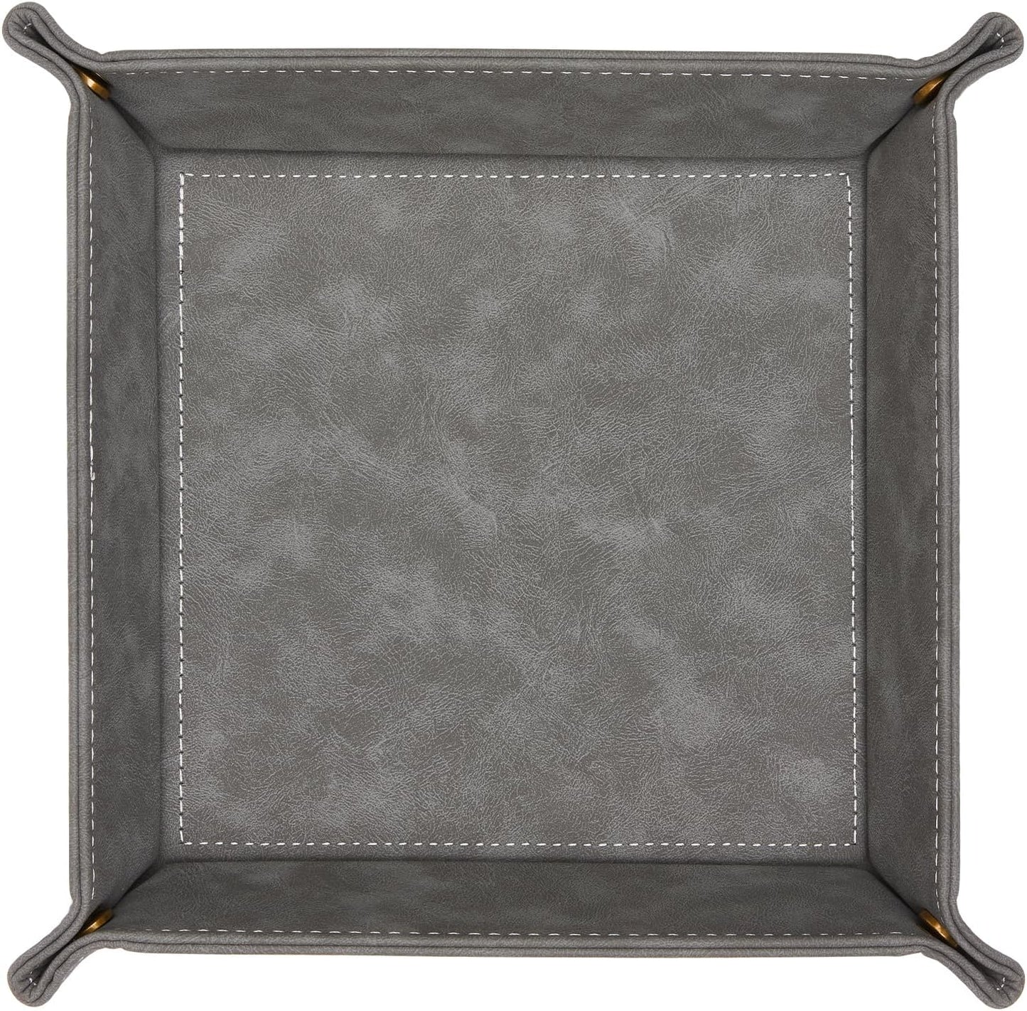 CoBak Leather Valet Tray for Men, Premium PU Leather Catch-All Tray for Entryway Table Key, Phone, Wallet, Coins & Jewelry, Bedside Nightstand Desk-top Catchall (Gray)