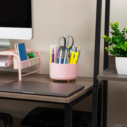 Mind Reader Rotating Pen Cup, Accessory Holder, Desktop Organization, Office, Plastic, 5.75" L x 5.75" W x 4.75" H, Pink