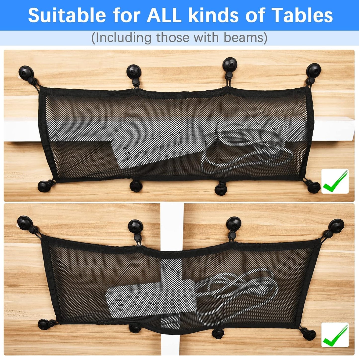 Cable Management Net Under Desk Kit,Privacy Mesh Cable Manager Flexible Under Desk Wire Net Large Capacity Cord Organizer Net for Office,Standing Desk, Home, 26 X 10 Inches