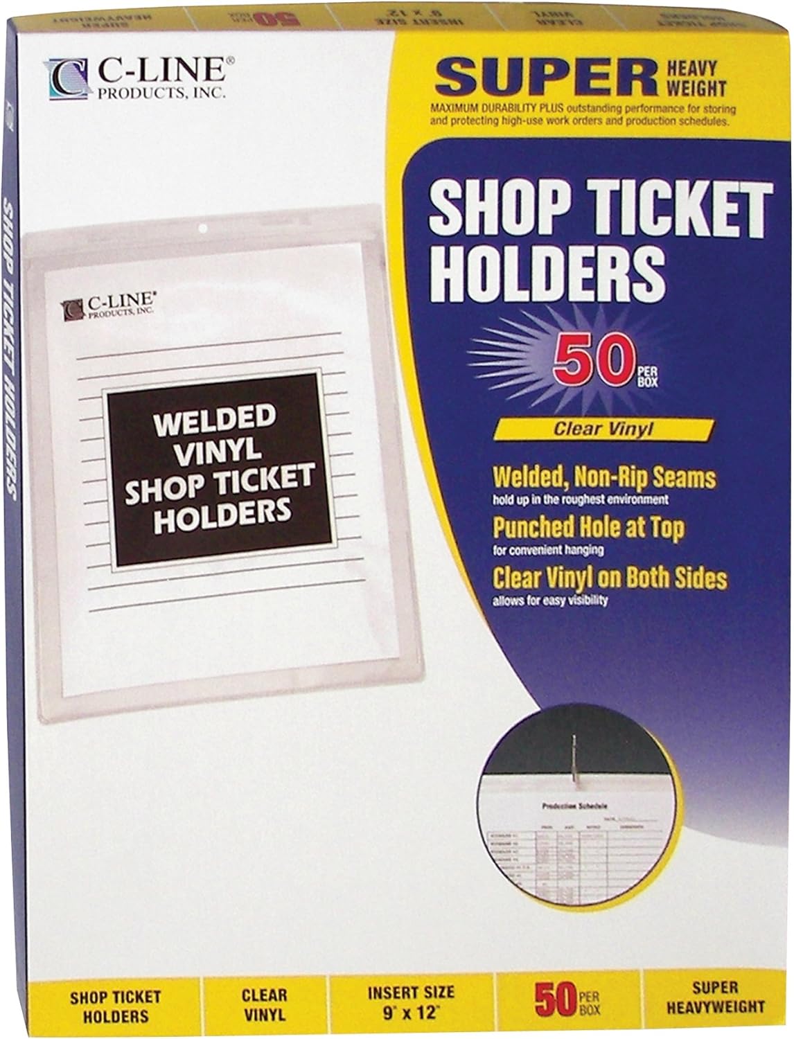 C-Line Vinyl Shop Ticket Holders, Both Sides Clear, 8.5 x 11 Inches, 50 per Box (80911)
