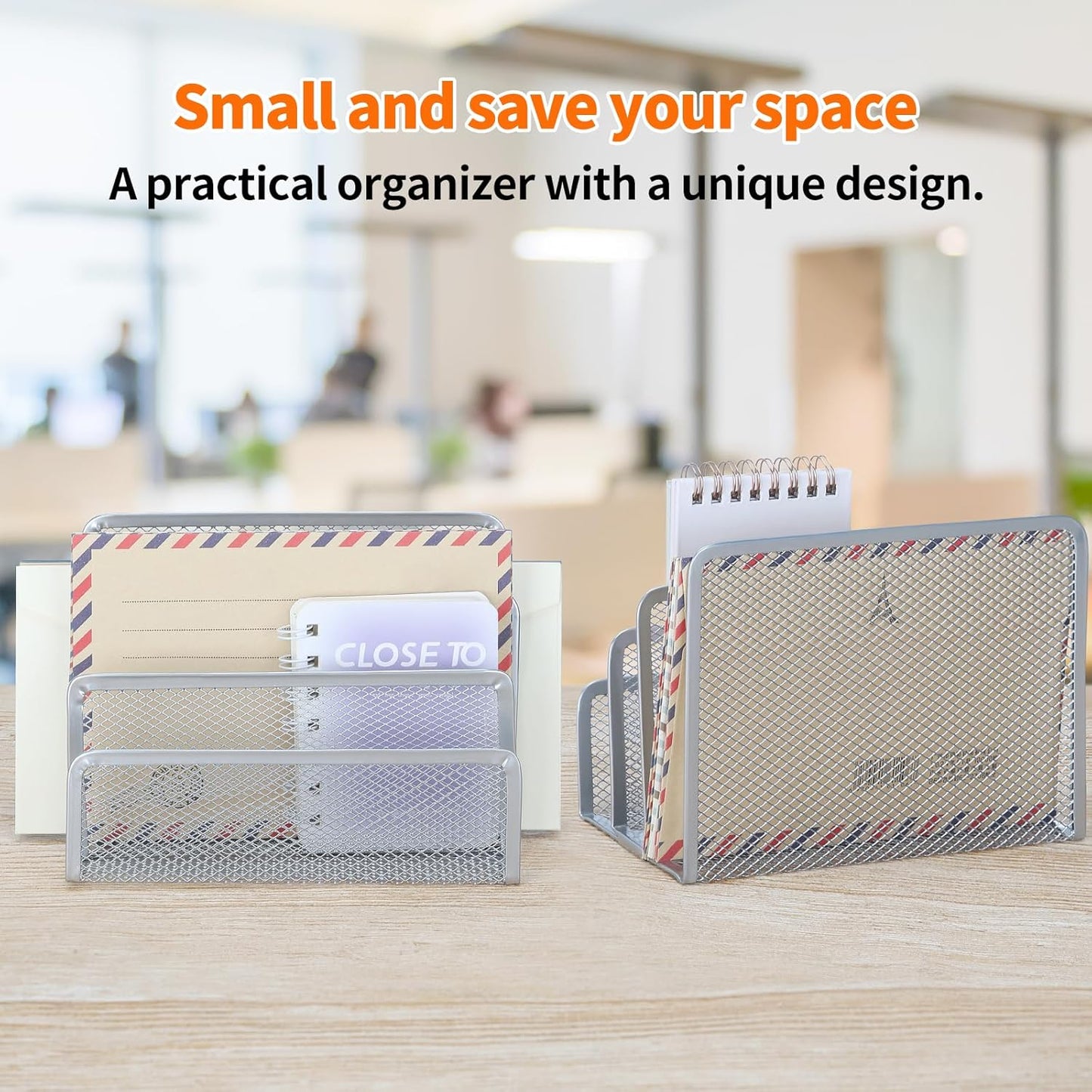 2 Pieces Desk Mail Organizer, Metal Mesh Small File Holders Letter Organizer, Bill/Document/Filing/Folders/Paper Organizer for Desktop (BLACK-2PCS)