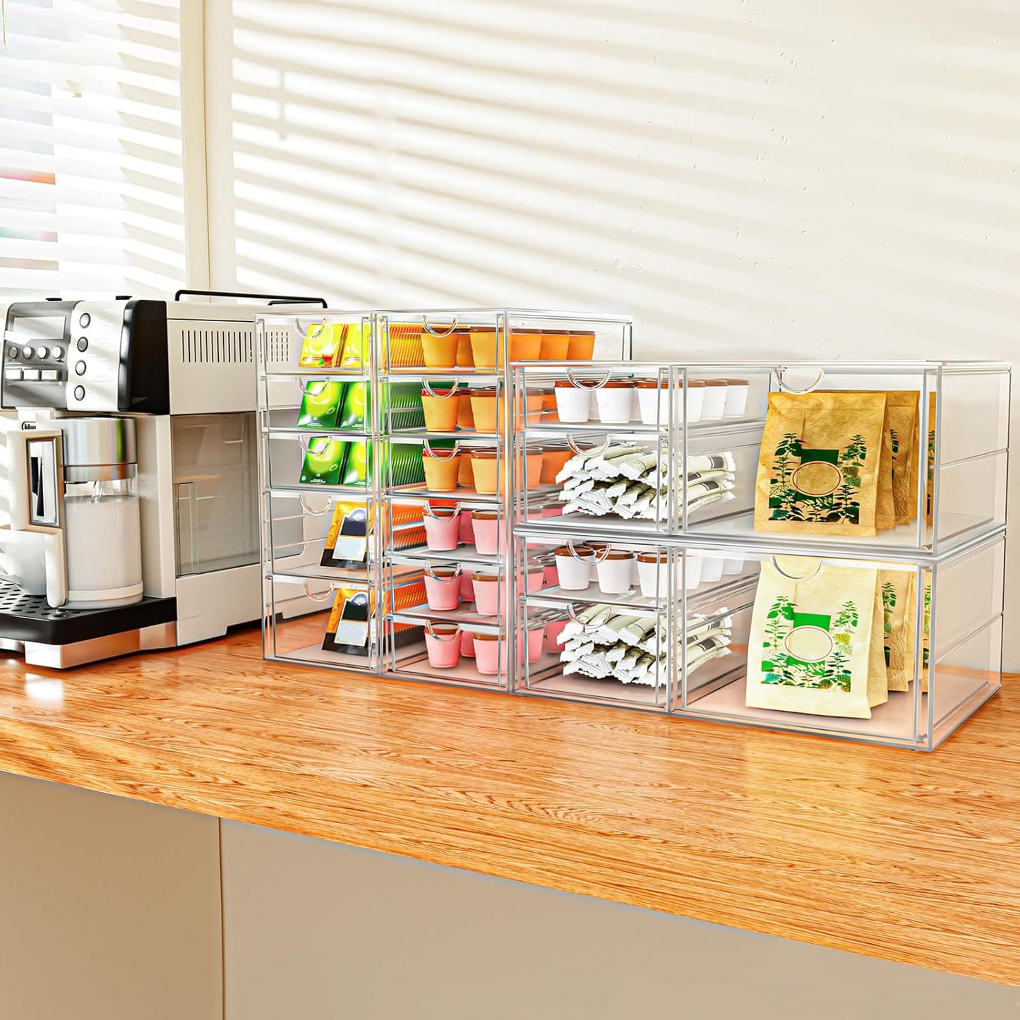 ARSTPEOE Makeup Acrylic Organizer with 17 Drawers(4 Sets), Desk Organizers and Accessories, Clear Makeup Organizer, Dustproof Storage Drawers for Office Art Craft Supplies