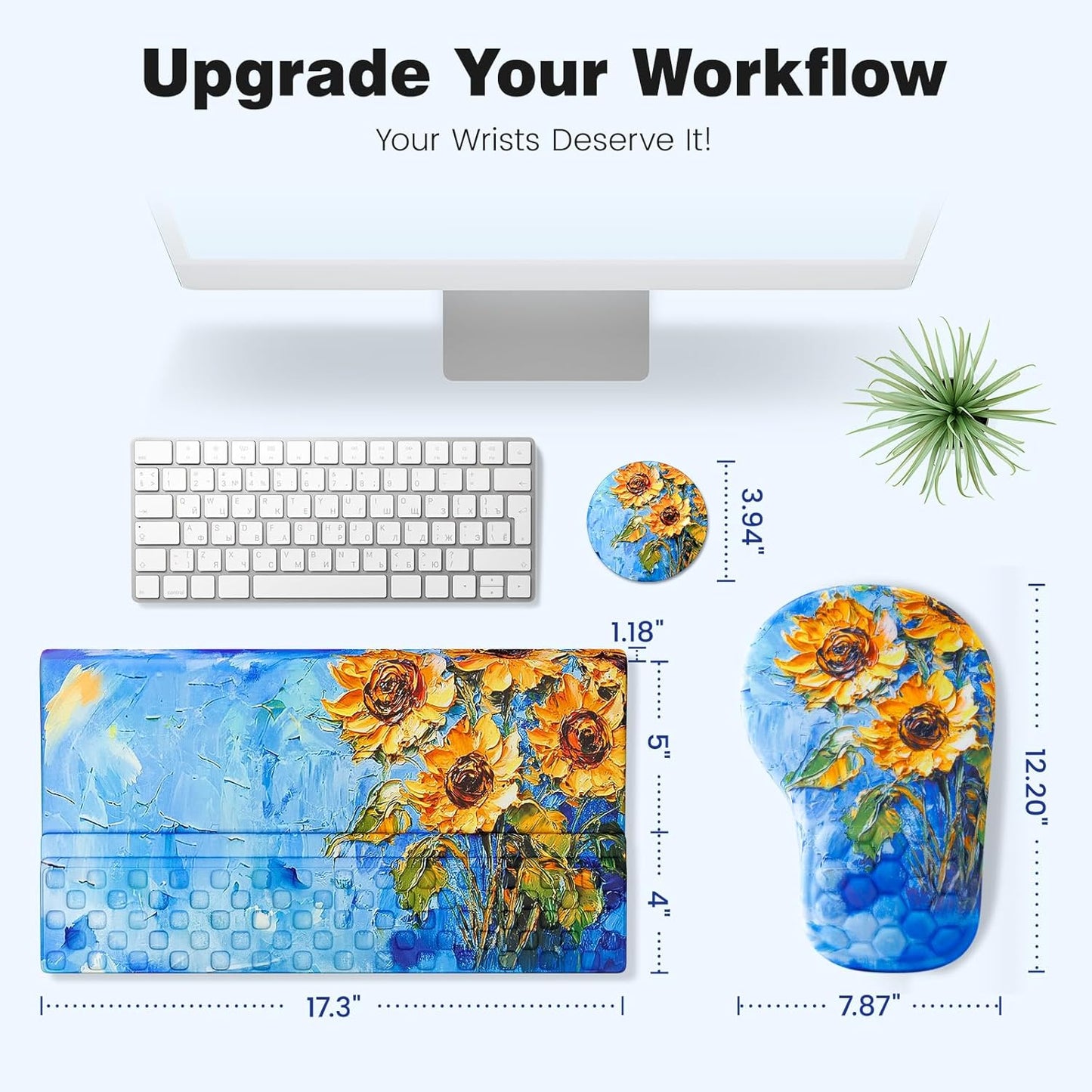 Ospelelf Ergonomic Mouse Pad and Keyboard Stand Wrist Rest Set, Memory Foam Comfort, Pain Relief for Typing, Office Desk Accessories, Moonlit Blossoms