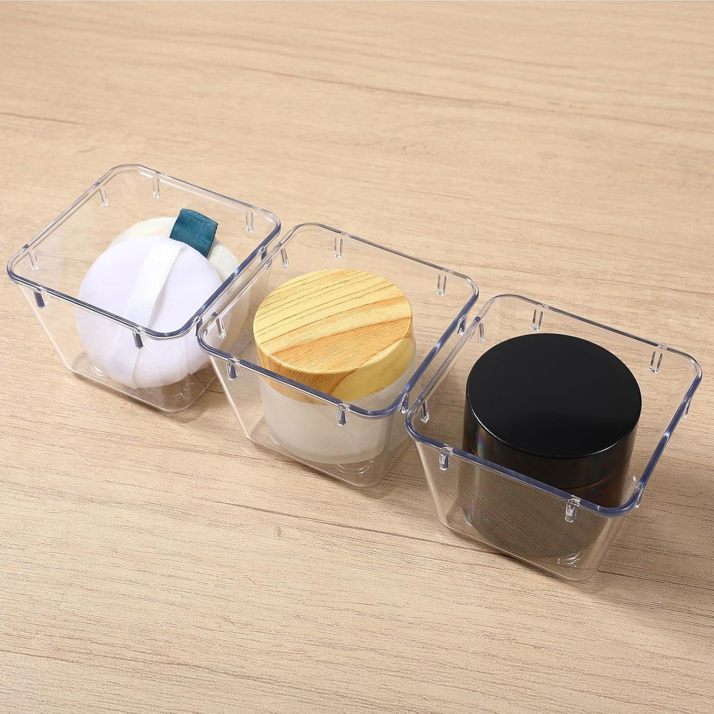 24 Pcs Clear Plastic Drawer Organizer Set, 3 x 3 x 2 Inch Stackable Storage Bins Dividers for Makeup, Office, Kitchen, Bathroom Organization