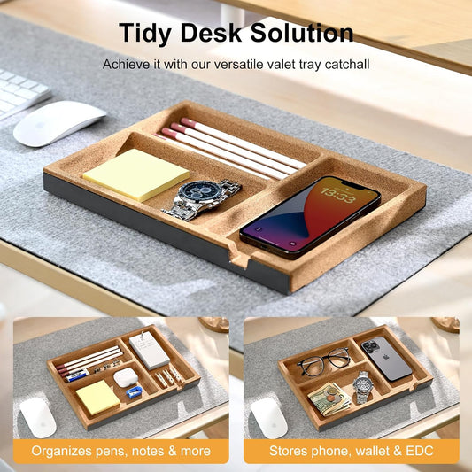 UPERGO Valet Tray, Nightstand Tray for Men, Desk Drawer Organizer for Keys, Watch, Jewellery, Bedside Caddy