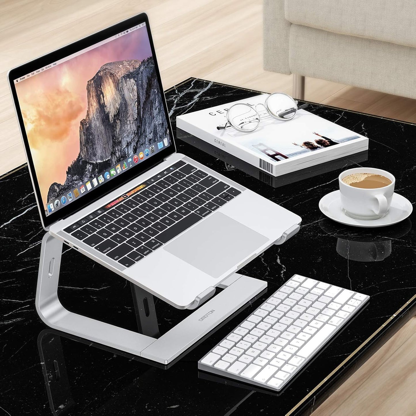 OMOTON Laptop Stand, Detachable Laptop Mount, Aluminum Laptop Holder Stand for Desk, Compatible with MacBook Air/Pro, Dell, HP All Laptops (11-16 inch), Silver