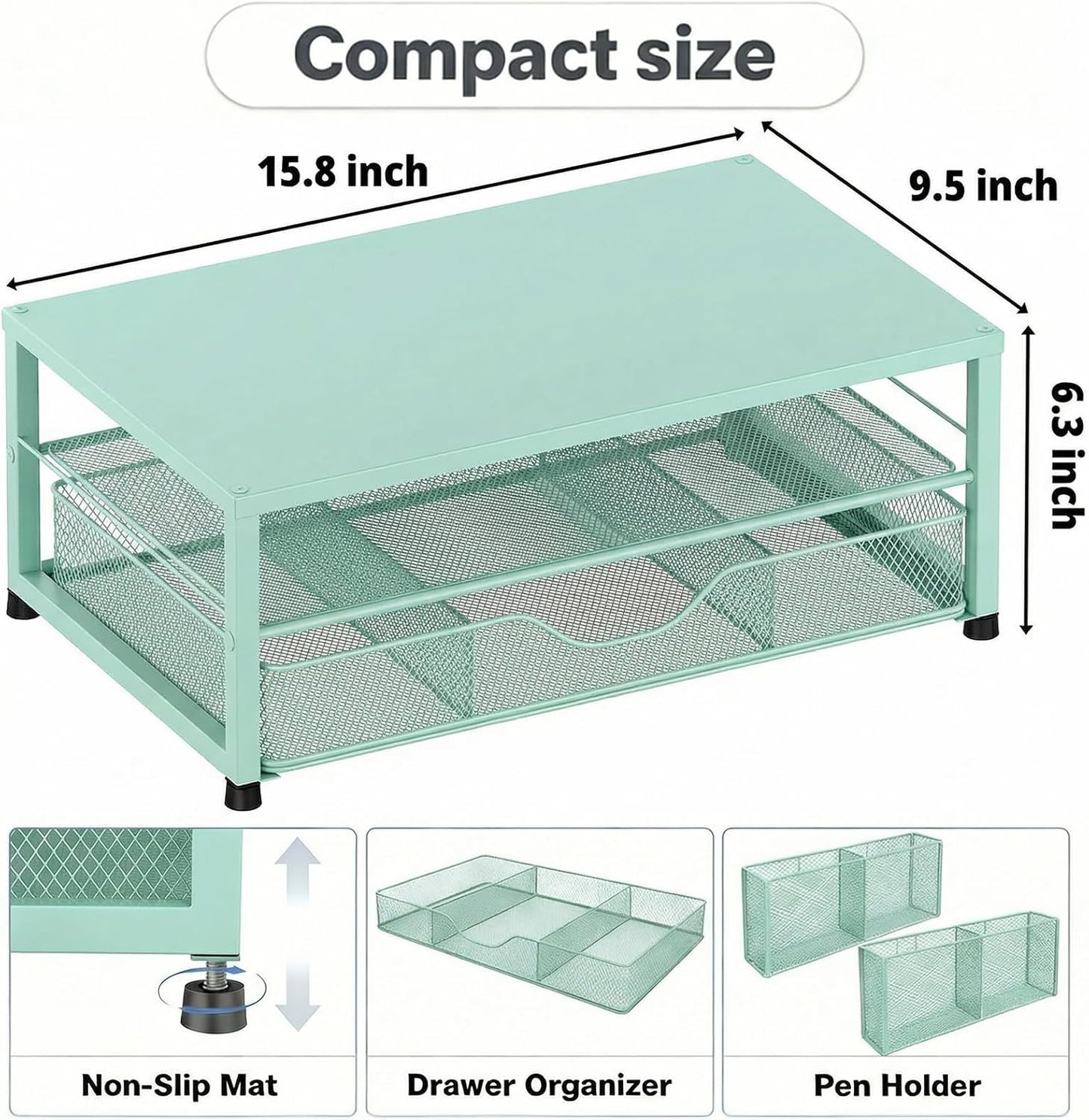 LEKETREE 2 Tier Monitor Stand, Computer Monitor Riser, Office Desk Accessories, Desk Organizer Desk Shelf Printer Stand, Green