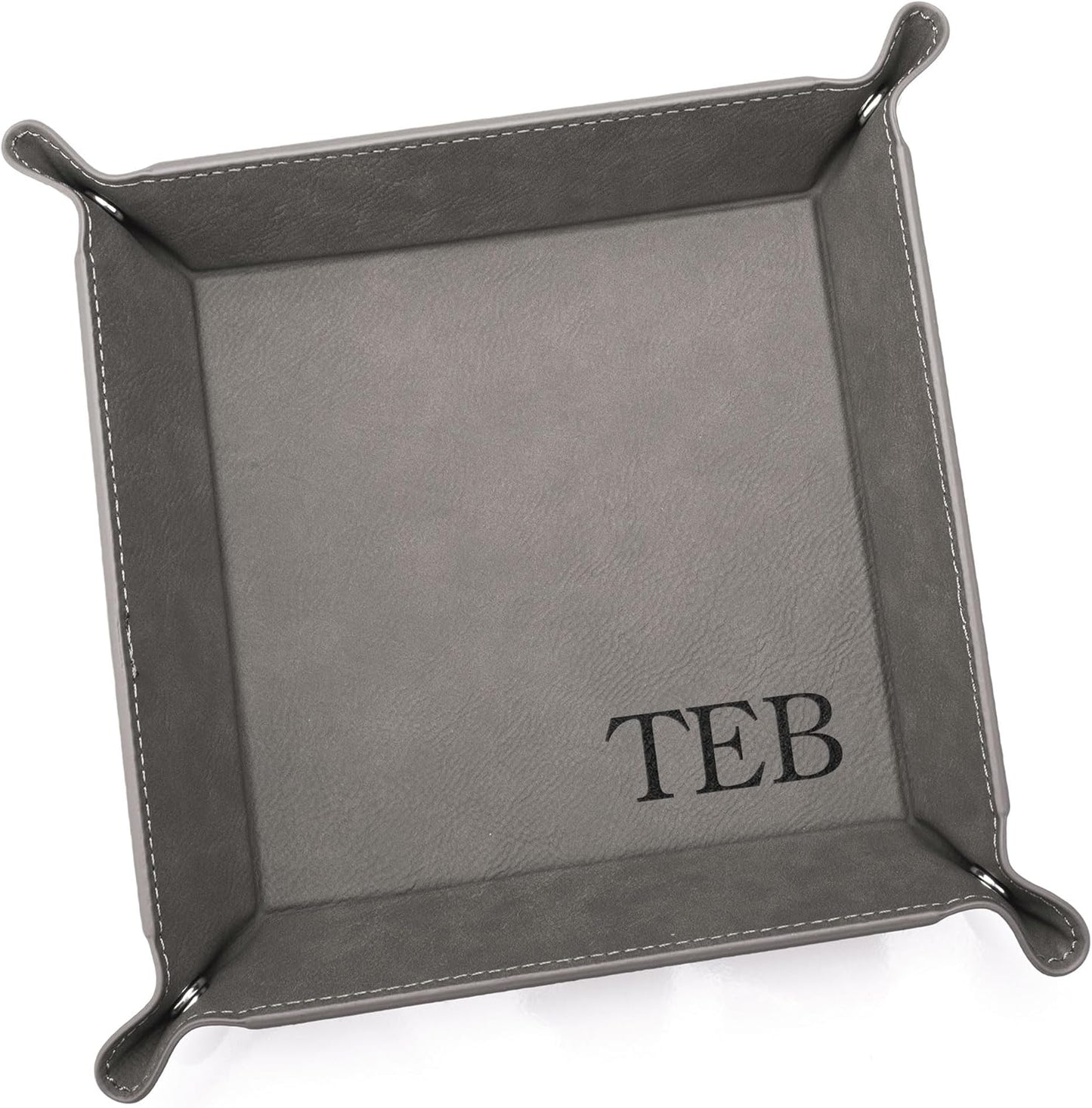 Lifetime Creations Monogrammed Valet Tray for Men (Brown) - Personalized Vegan Leather Catch All, Nightstand Desktop Desk Organizer for Coins, Keys, Watch