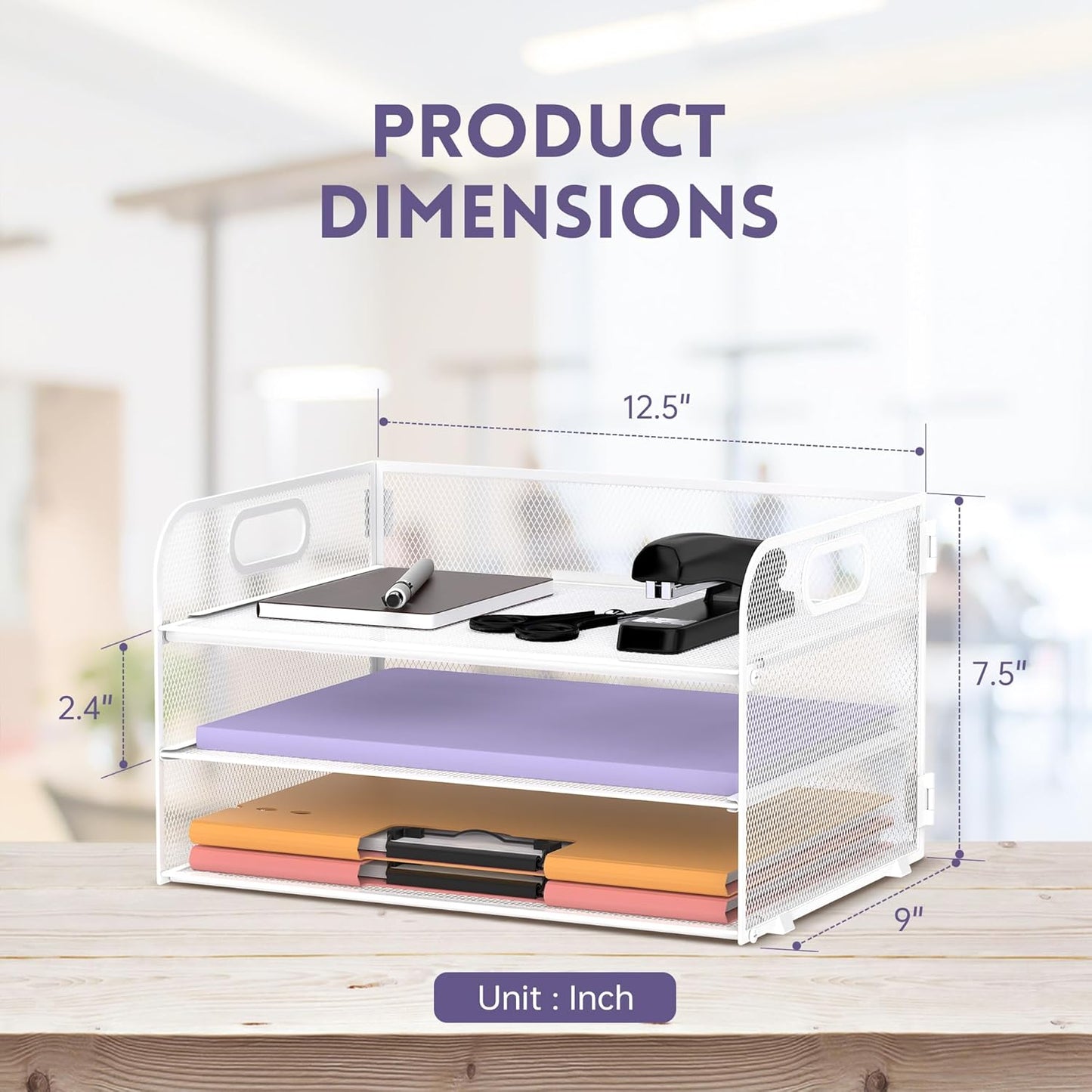 Supeasy 3 Tier Paper Organizer with Handle, Mesh Desk Organizer Letter Tray, Paper Tray File Organizer for A4 File Folder, Black