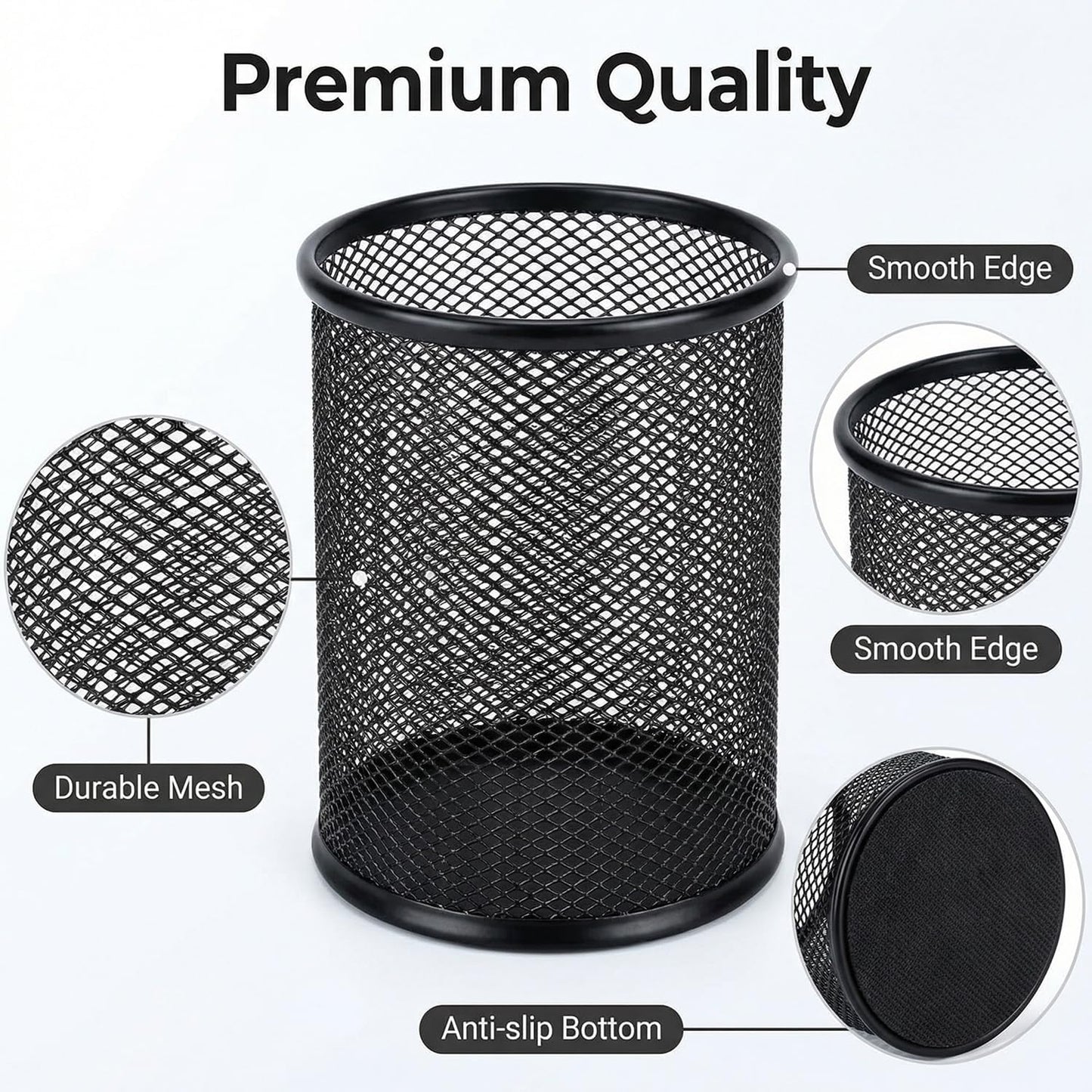 Pen Holder Pencil Holder Mesh Metal Pen Cup Holder Pencil Cup Holder for Desk Office Home Pen Organizer Black, 6 Pack