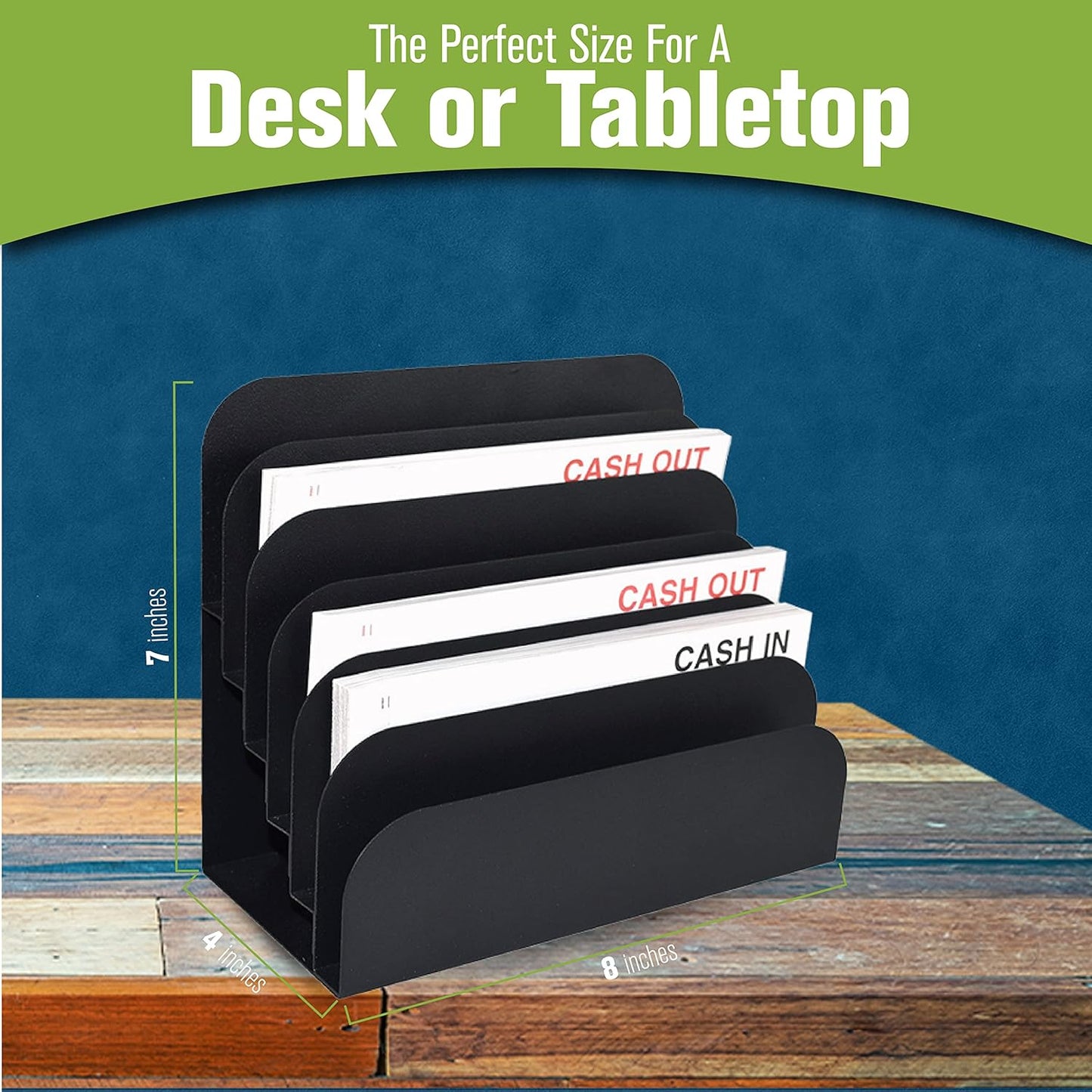 BankSupplies STEELMASTER 6 Slot File and Desk Organizer Paper Organizer Black Powder Coat Finish