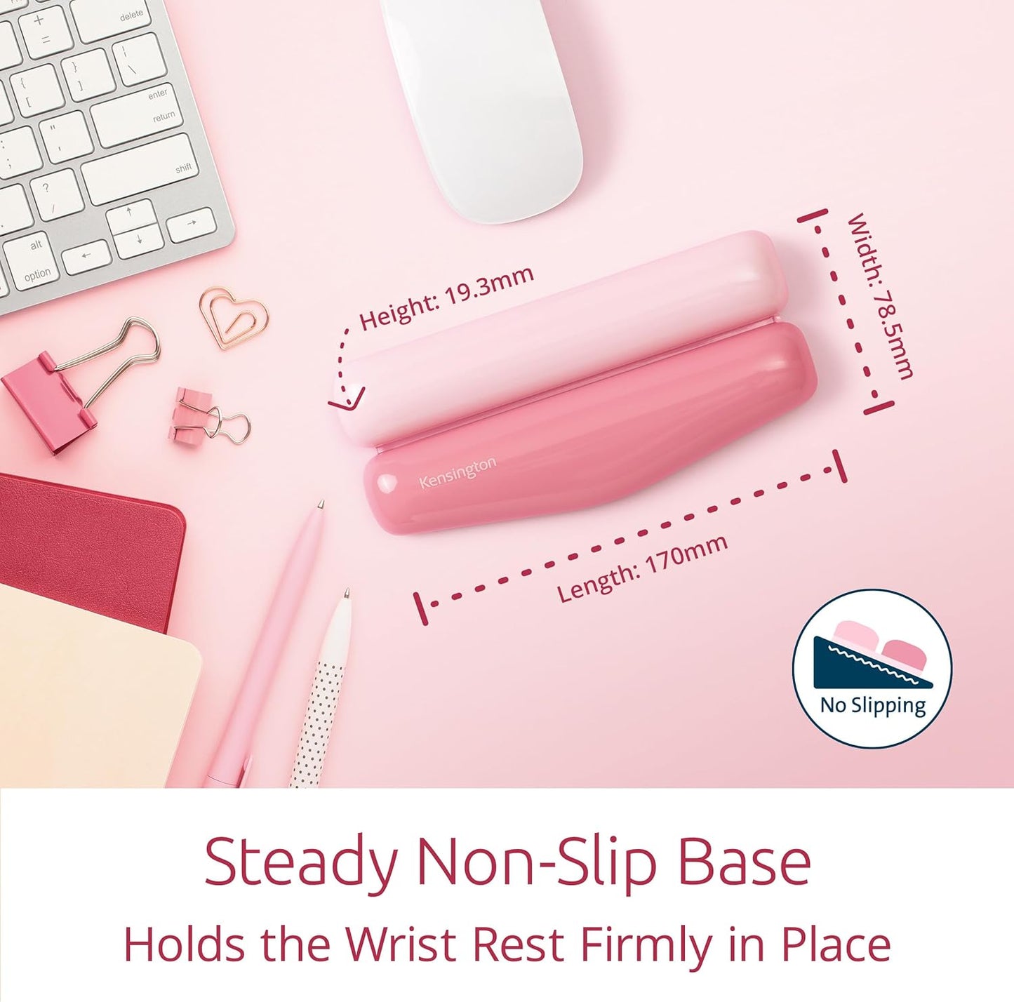 Kensington Duo Gel Loop Wrist Rest for Keyboard, Wrist Pad for Full Size Keyboard, Ergonomic Wrist Pad, Non-Skid Computer Pad with Wrist Support, Pink K62679WW, 17.7" x 3.7"x 0.9”