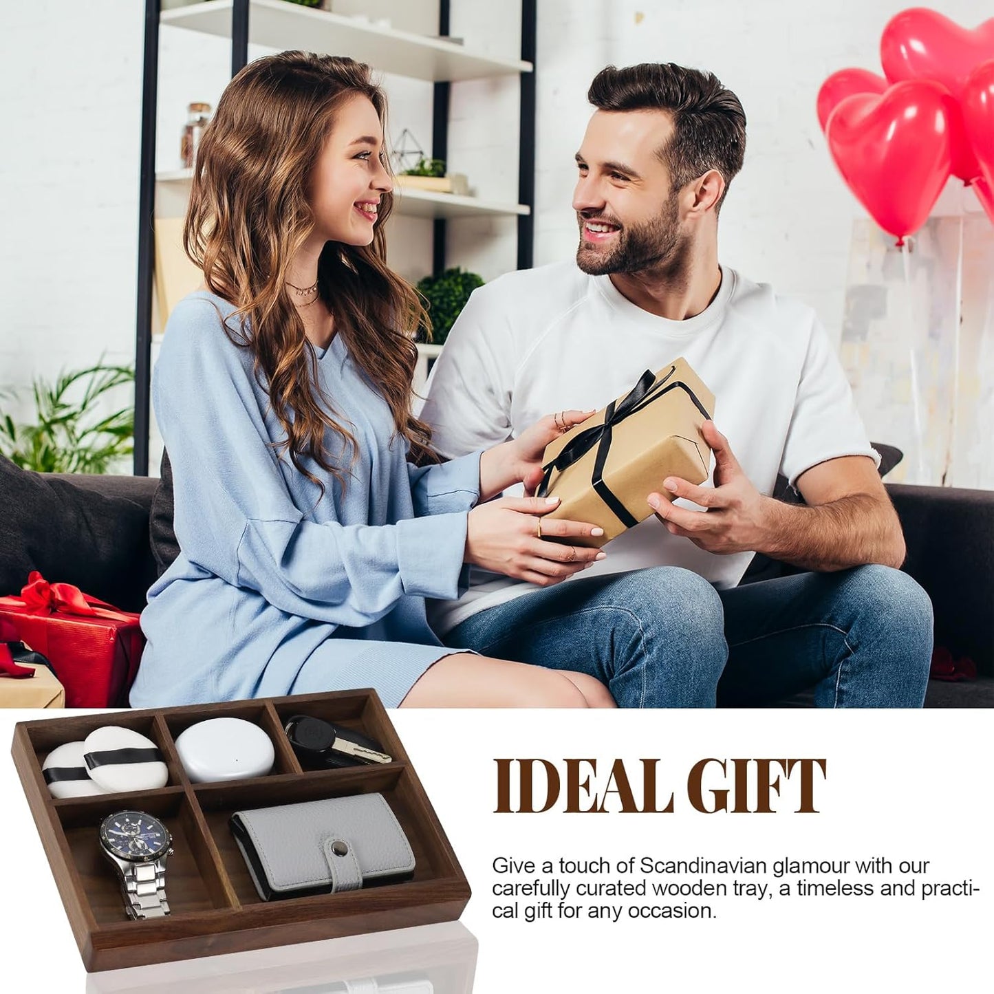 MultiBey Acacia Wood Valet Tray Nightstand Organizer, Wooden Valet Trays for Men Women, Wood Desk Organizer Drawer, EDC Essentials Catchall Tray for Phones, Watch, Pens, Keys