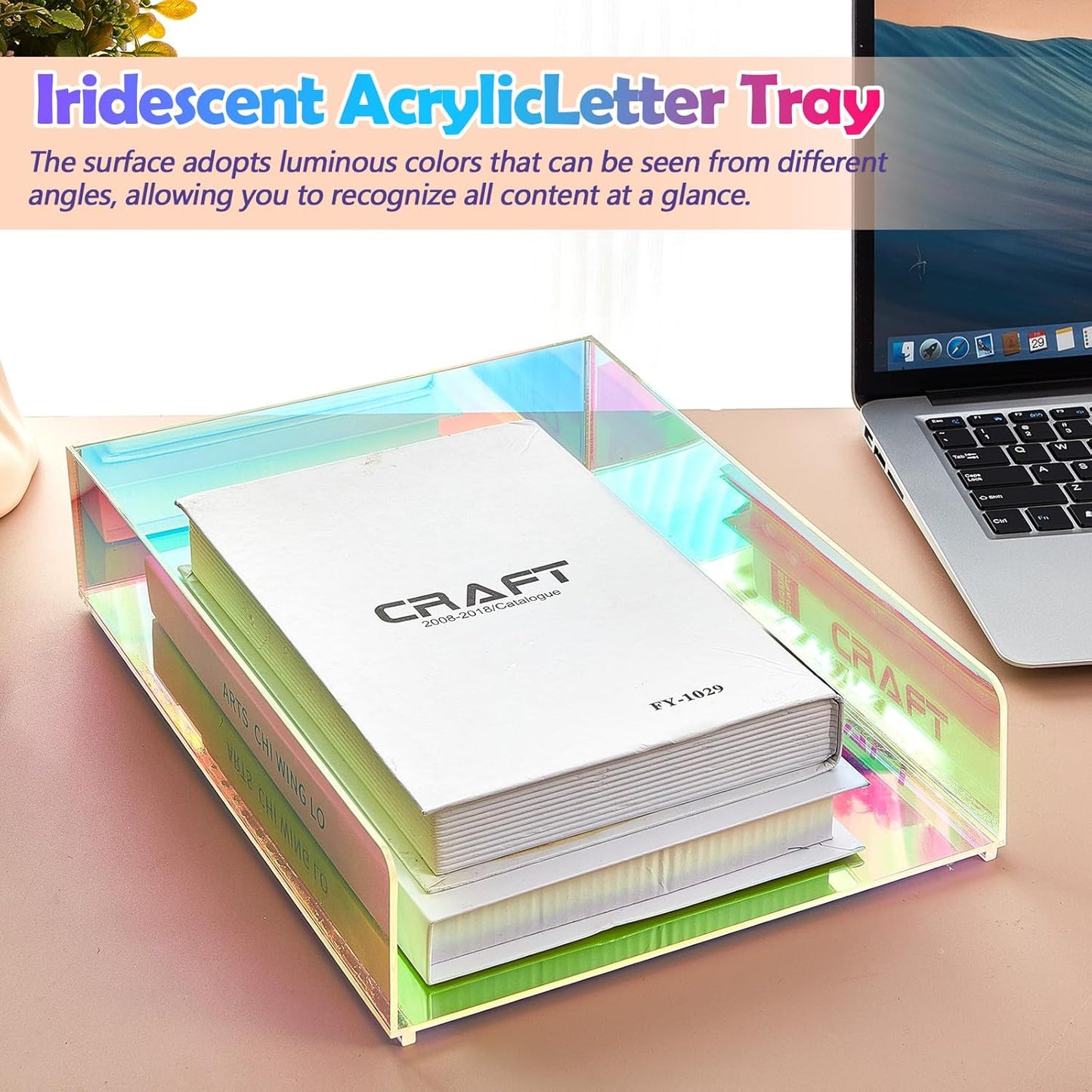 Suzile 3 Pcs Iridescent Acrylic Letter Organizer 12.6 x 9.5 x 2.8 Inches Stackable Iridescent Acrylic Letter Tray Paper Tray for Desk File Document Folder Notebooks Stationery Office Accessories