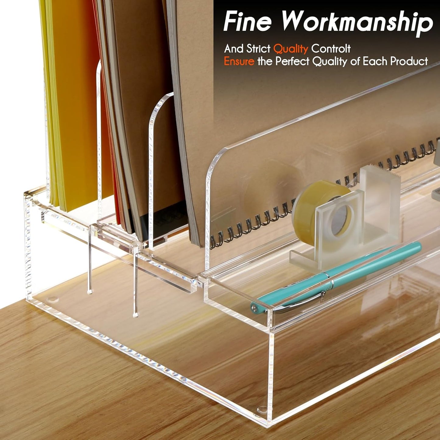 DINGHUO Desk Organizers and Accessories, Acrylic File Folder Rack with 3 Vertical File Holder, Letter Size Paper Tray Office Supplies Storage for Home Office -1 Pack