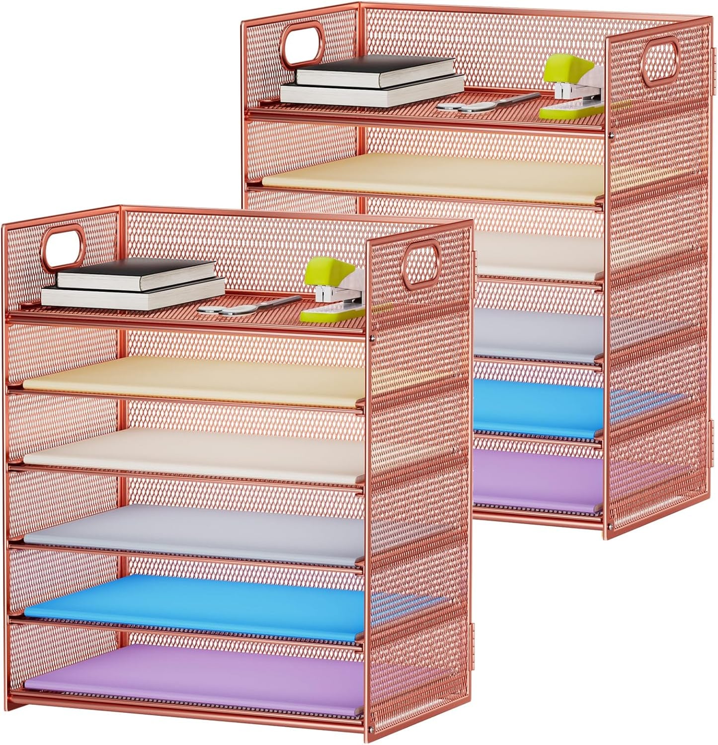Marbrasse 6 Tier Paper Organizer Letter Tray - Mesh Desk File Organizer with Handle, Paper Sorter Organizer for Letter/A4 Office File Folder Holder - Black