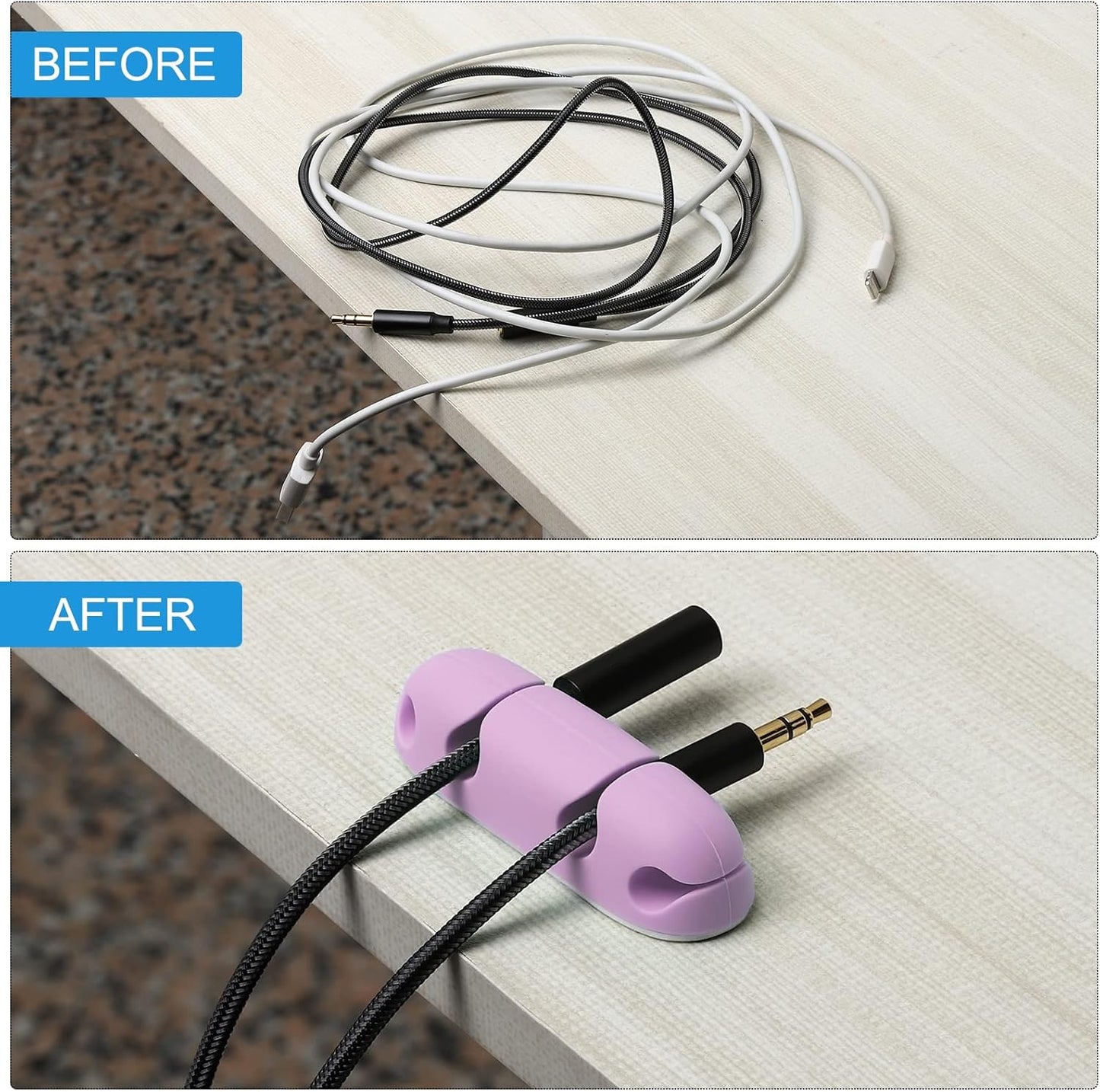 MECCANIXITY 3pcs Cable Clips Cord Organizer for Desk, 4 Slots Silicone Adhesive Cord Holders Organizer Cable Management for USB Charging Cable, Purple