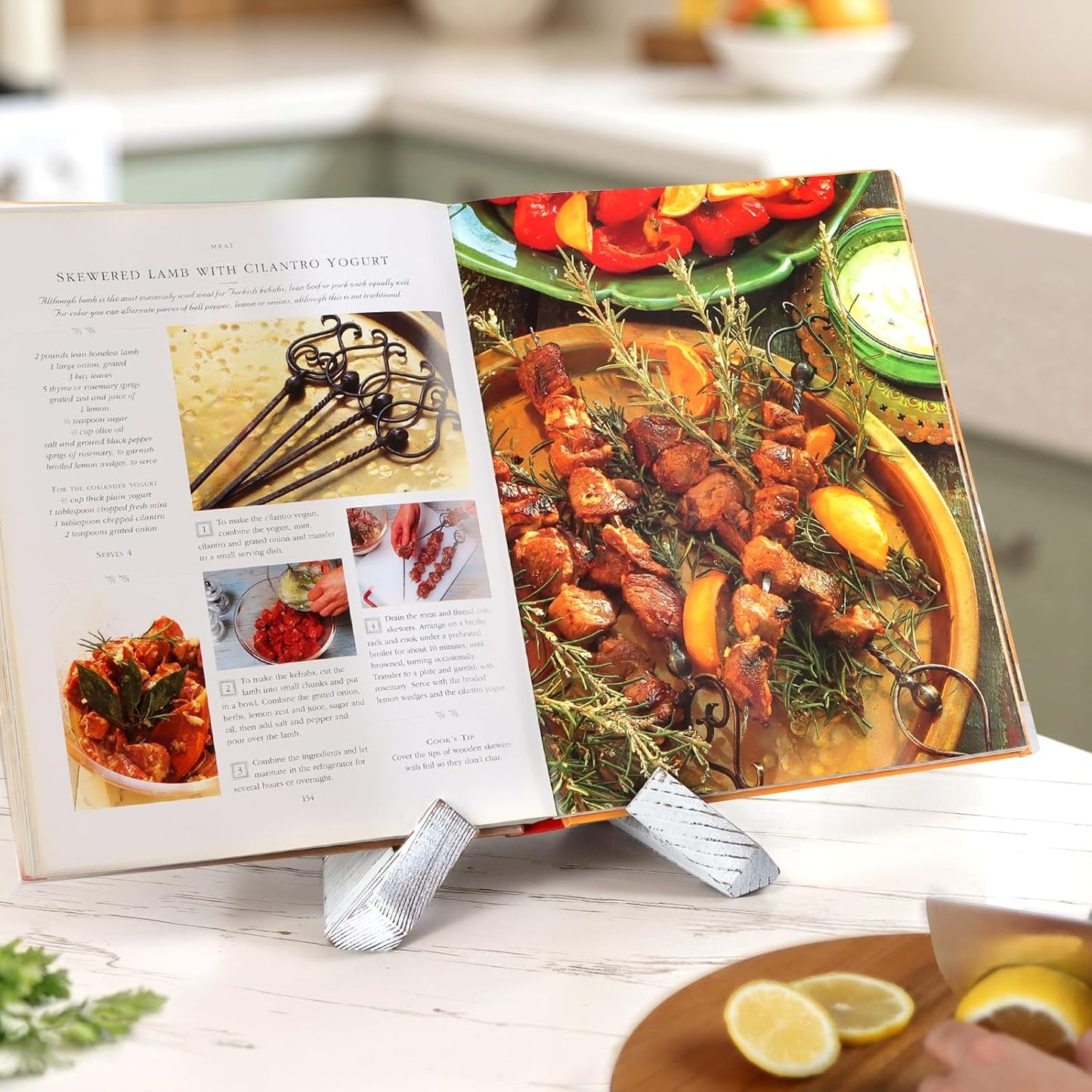 PUERSI Cookbook Stand for Kitchen, Recipe Book Holder for Kitchen Counter, Wooden Cookbook Holder, Rustic Cook Book Holder Stand - Rustic Brown