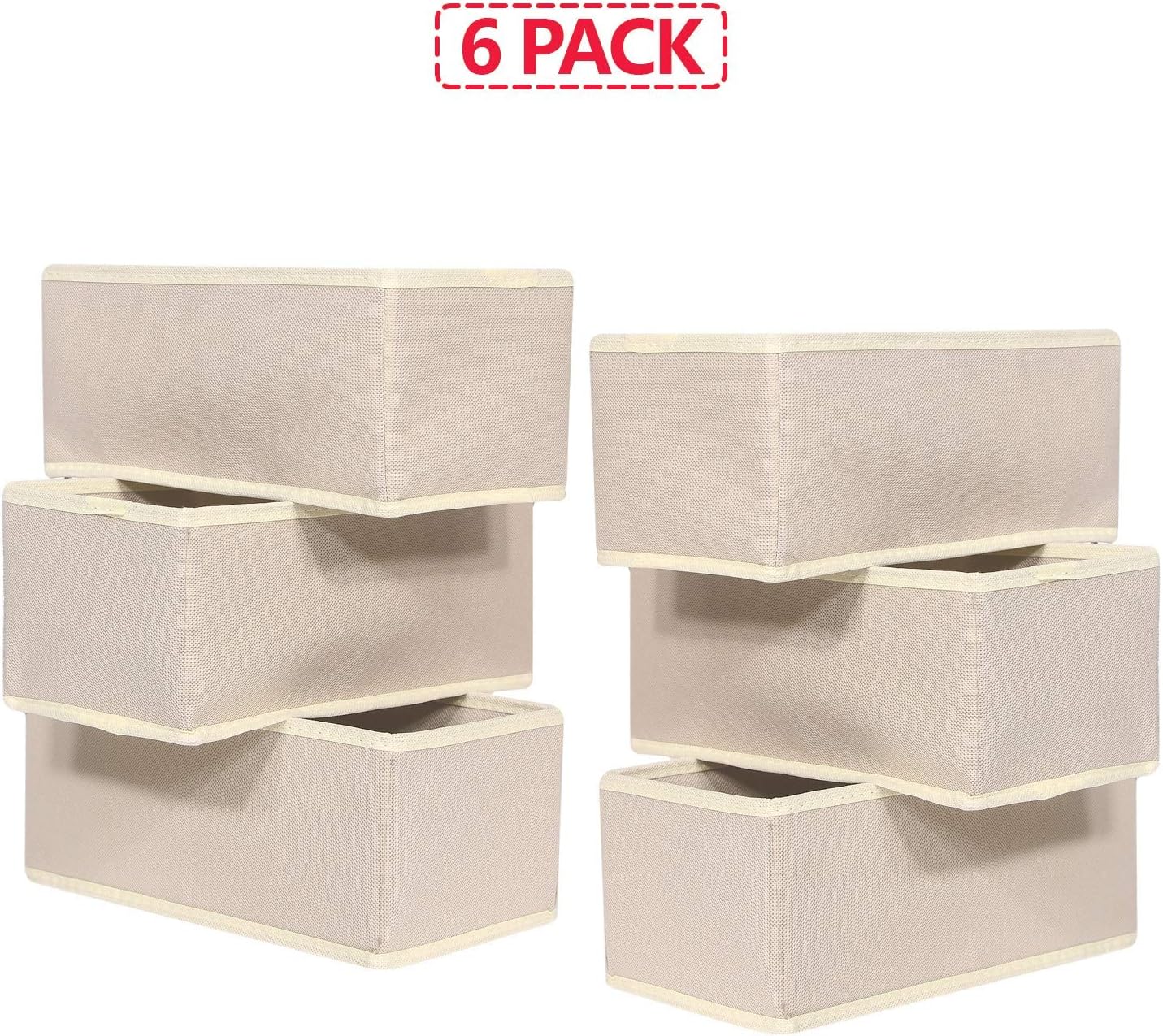 DIOMMELL 6 Pack Foldable Cloth Storage Box Closet Dresser Drawer Organizer Fabric Baskets Bins Containers Divider for Clothes Underwear Bras Socks Lingerie Clothing,Beige 060
